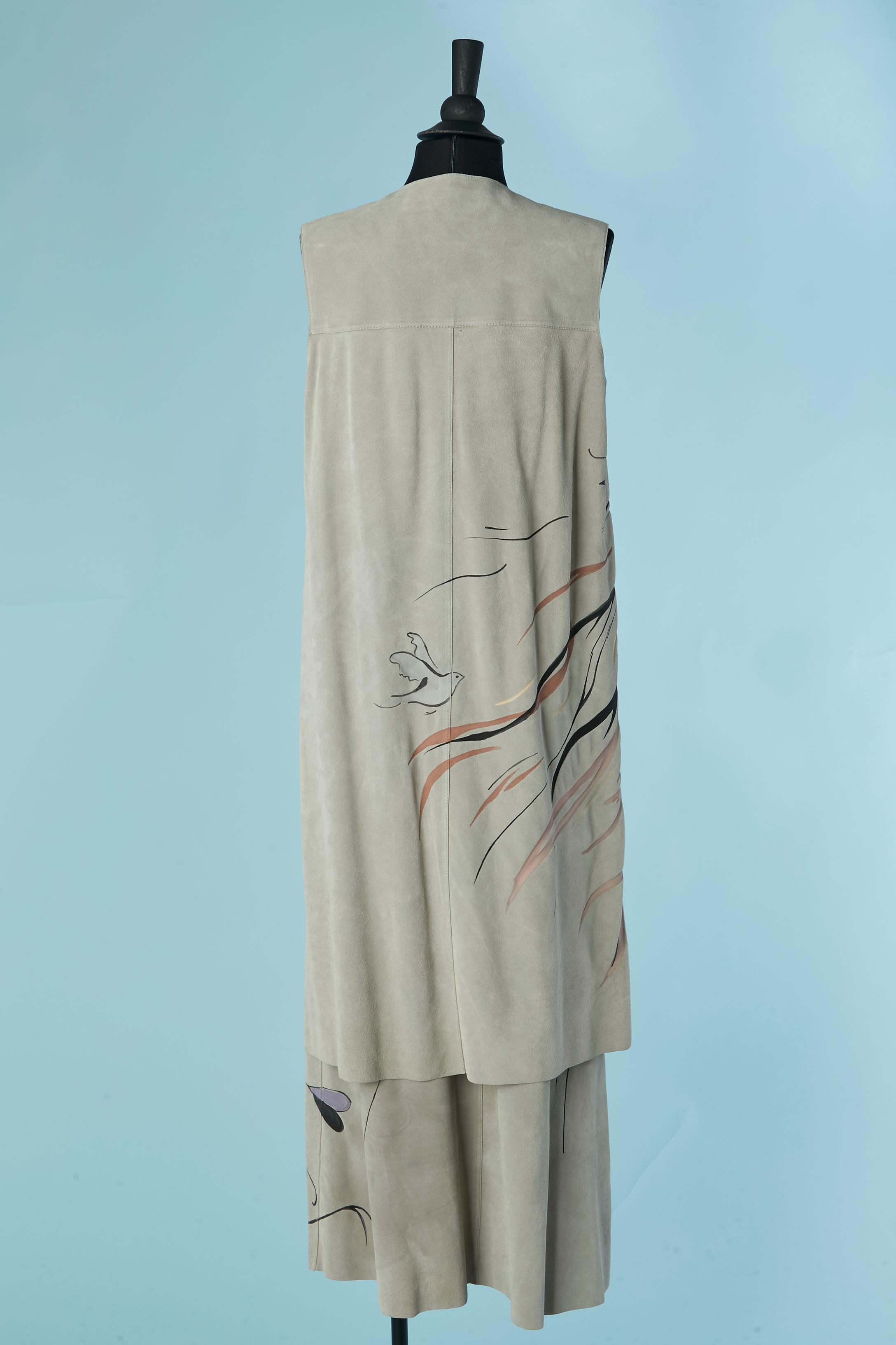 Ensemble en daim gris avec dessin peint à la main CHRISTIAN DIOR en vente 1