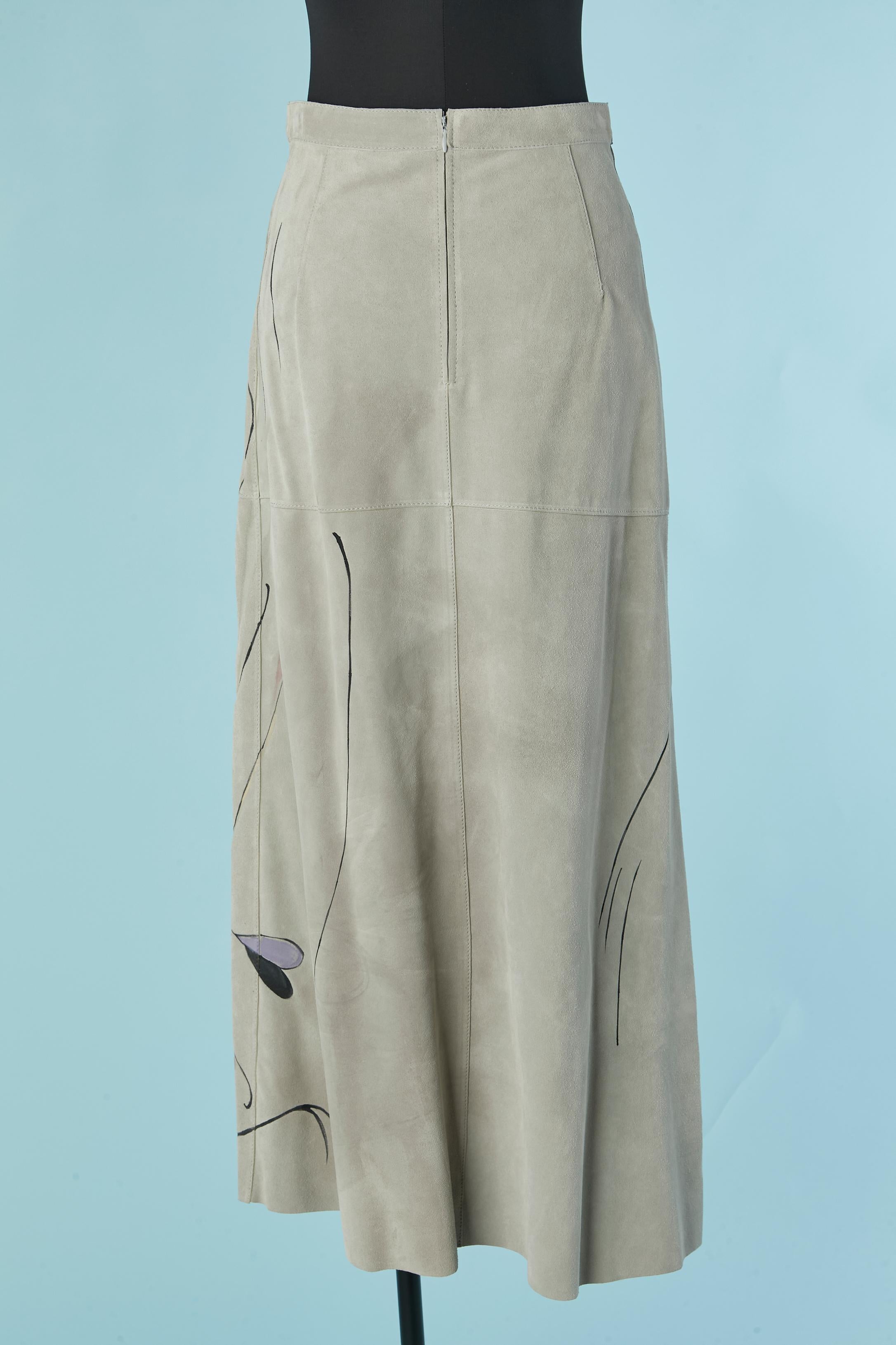 Ensemble en daim gris avec dessin peint à la main CHRISTIAN DIOR en vente 3