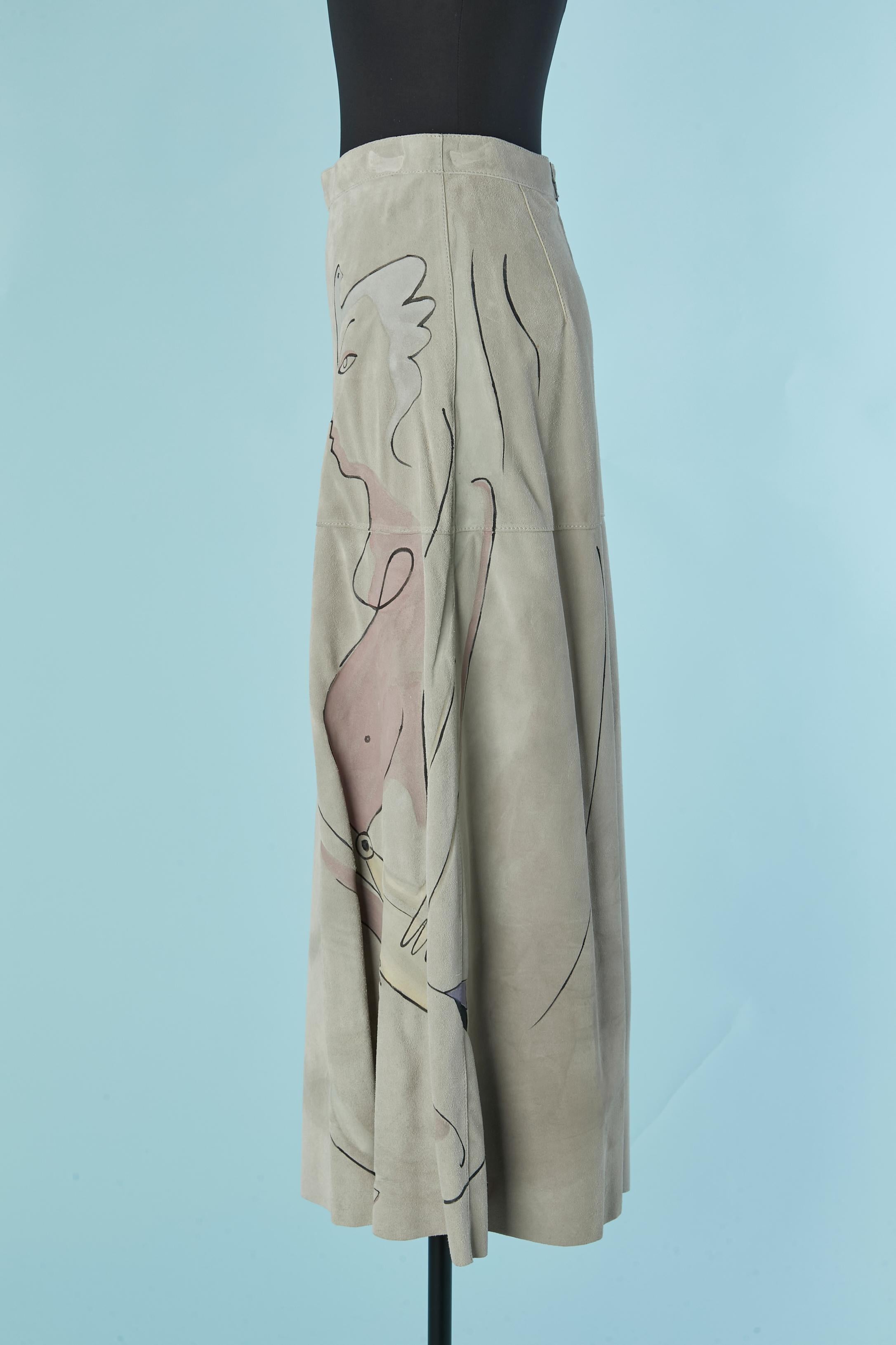 Ensemble en daim gris avec dessin peint à la main CHRISTIAN DIOR en vente 4
