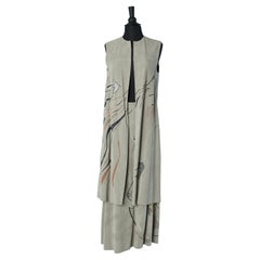 Grey suede ensemble with hand painting drawing CHRISTIAN DIOR