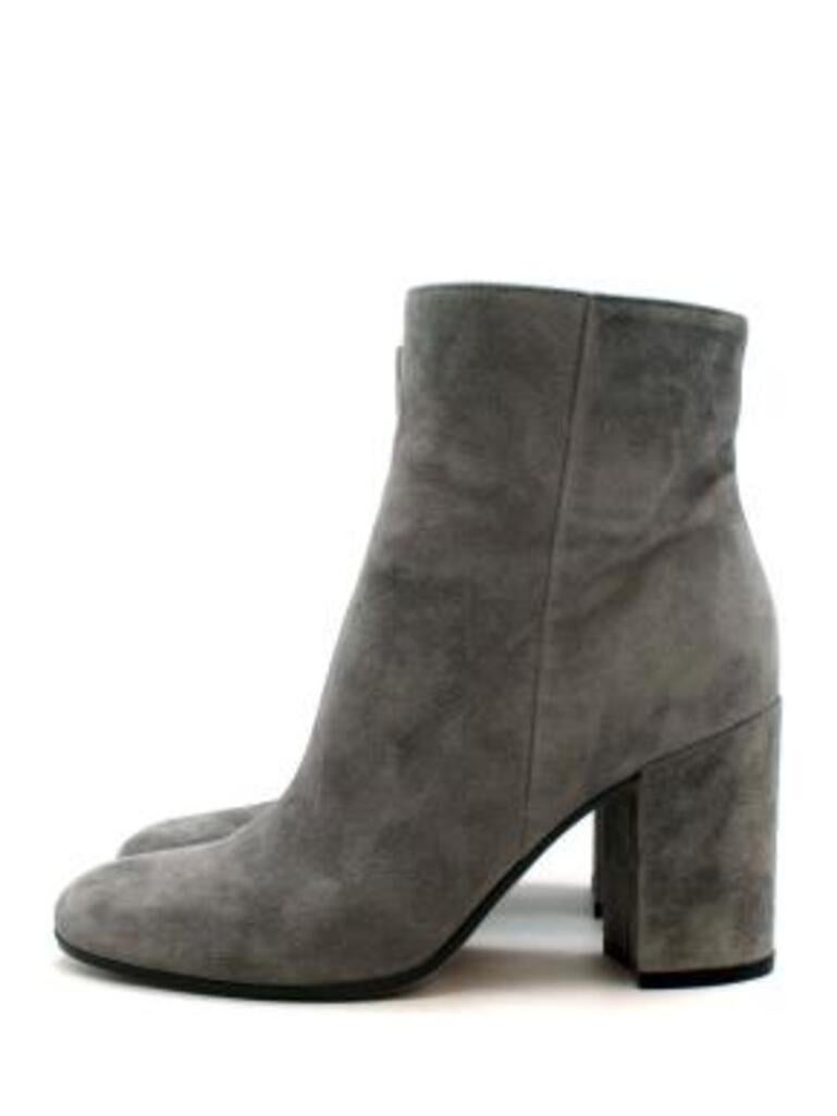 Grey Suede Heeled Ankle Boots For Sale 1