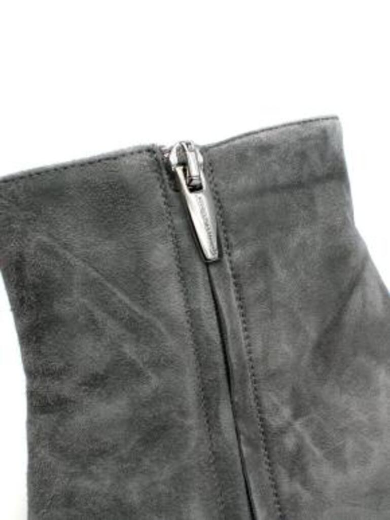 Grey Suede Heeled Ankle Boots For Sale 4