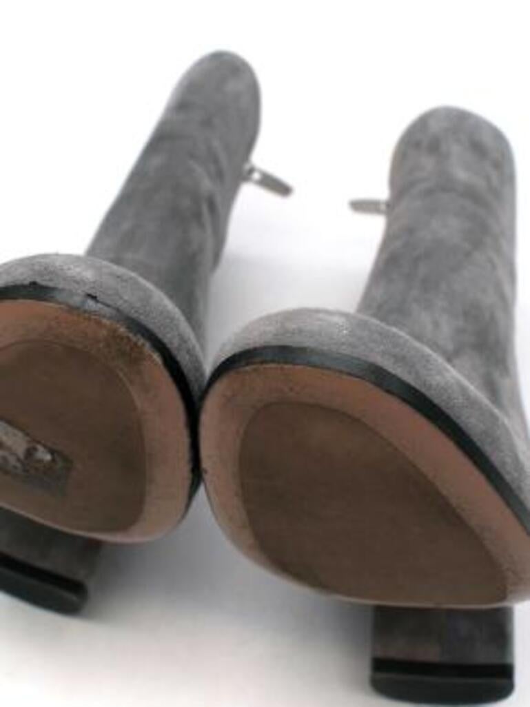 Grey Suede Heeled Ankle Boots For Sale 5