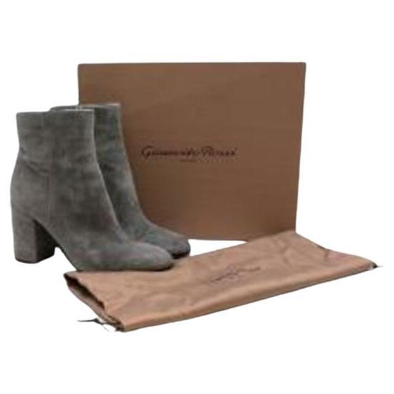 Grey Suede Heeled Ankle Boots For Sale at 1stDibs