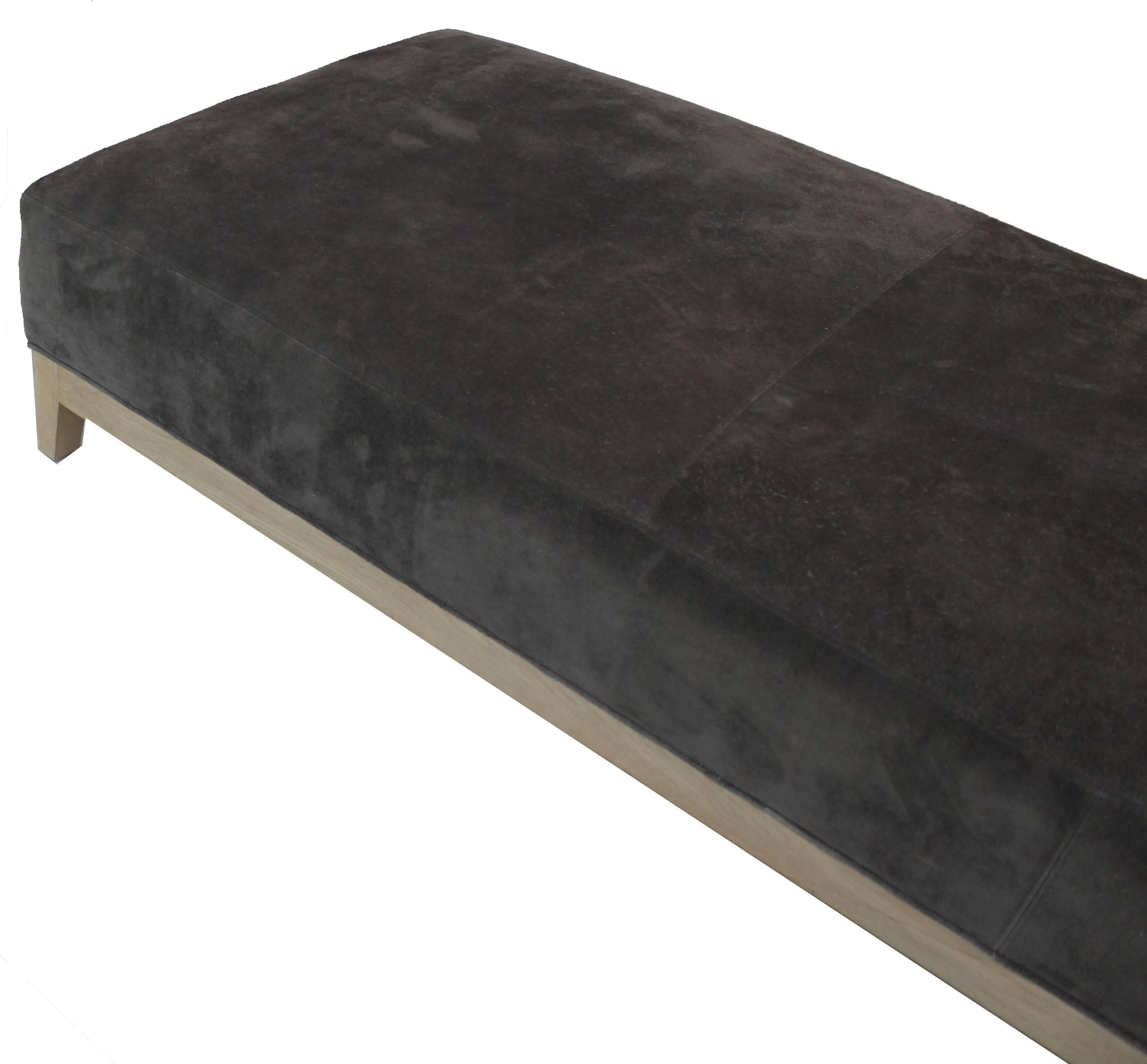Mid-Century Modern Grey Suede Leather Limed Oak Frame Daybed