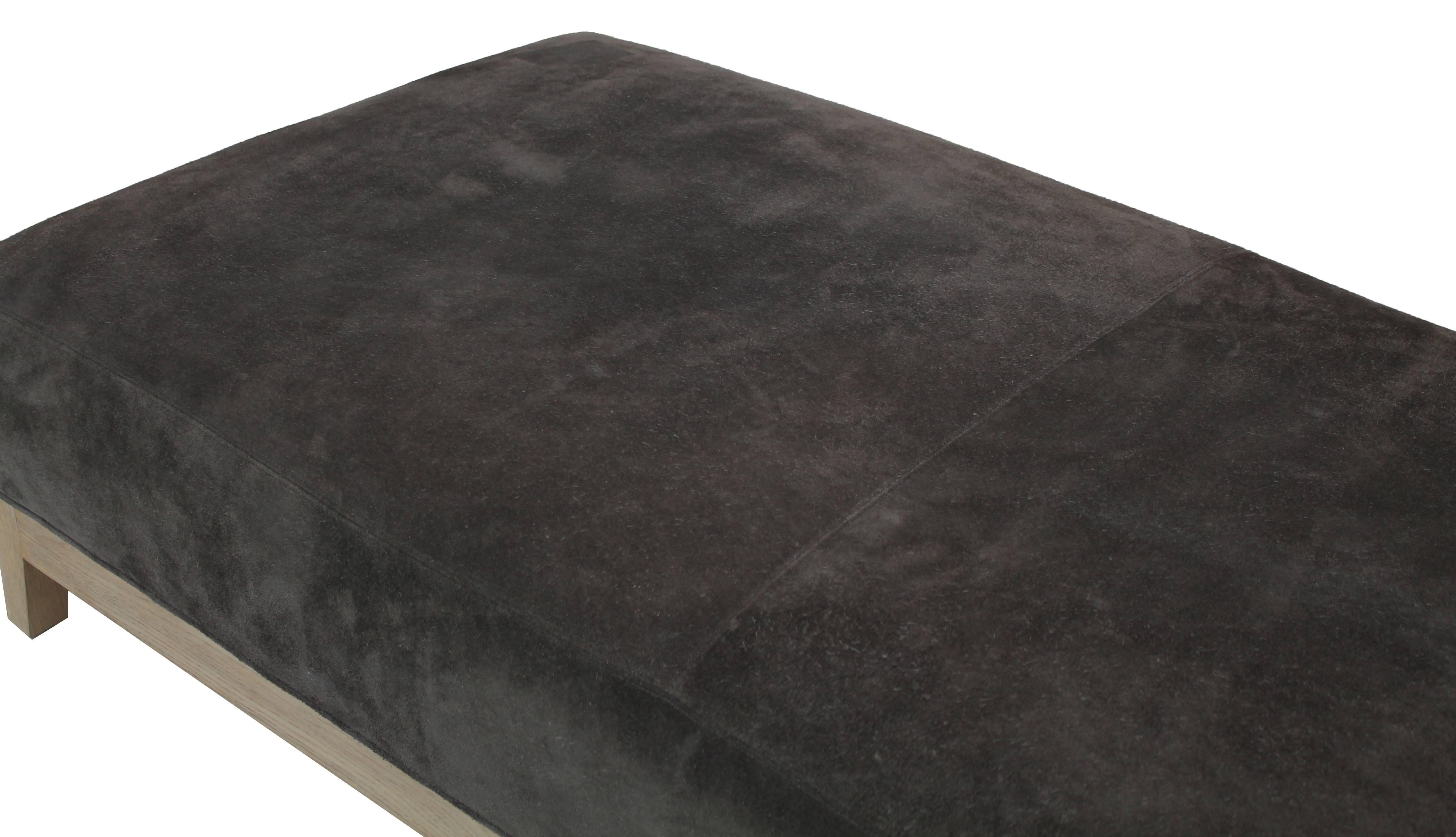 Bleached Grey Suede Leather Limed Oak Frame Daybed