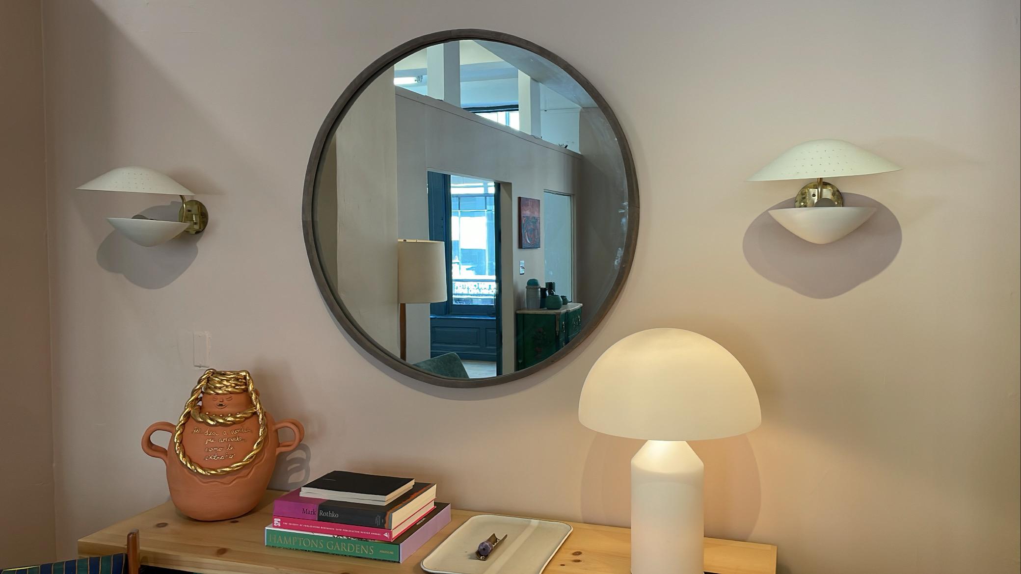 Grey Suede Mirror for the Line In Excellent Condition For Sale In New York, NY