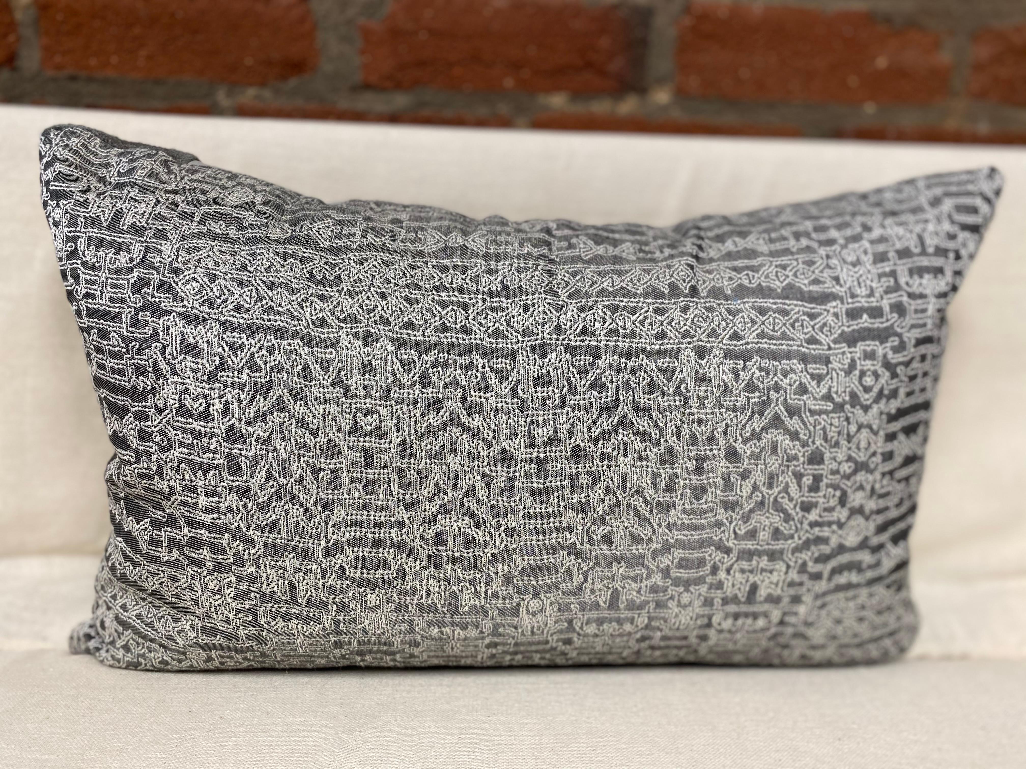 American Grey Suede Side and Leather Side Checkerboard Pillow with Print Back 