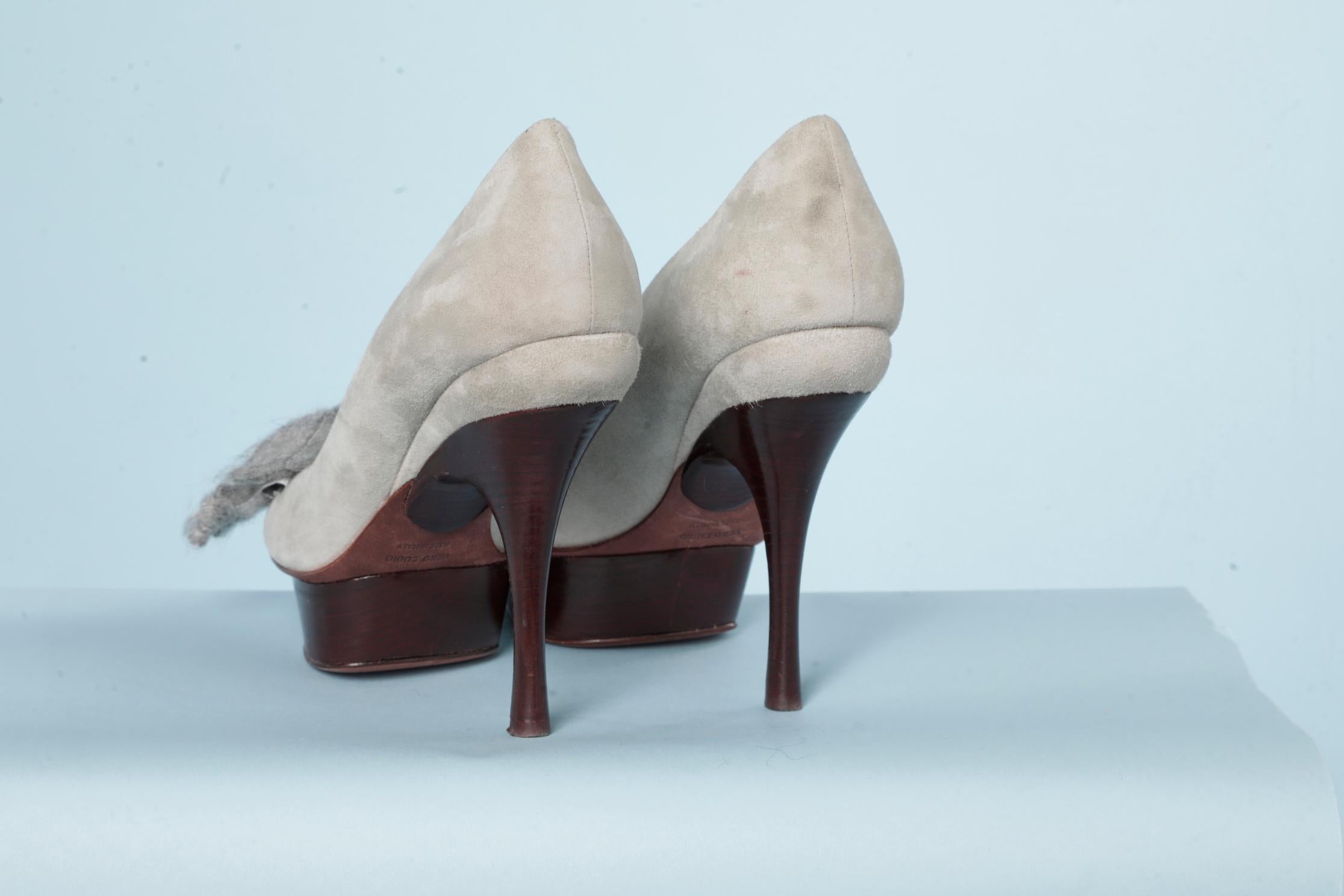 Women's Grey suede stiletto with mohair bow Nina Ricci  For Sale