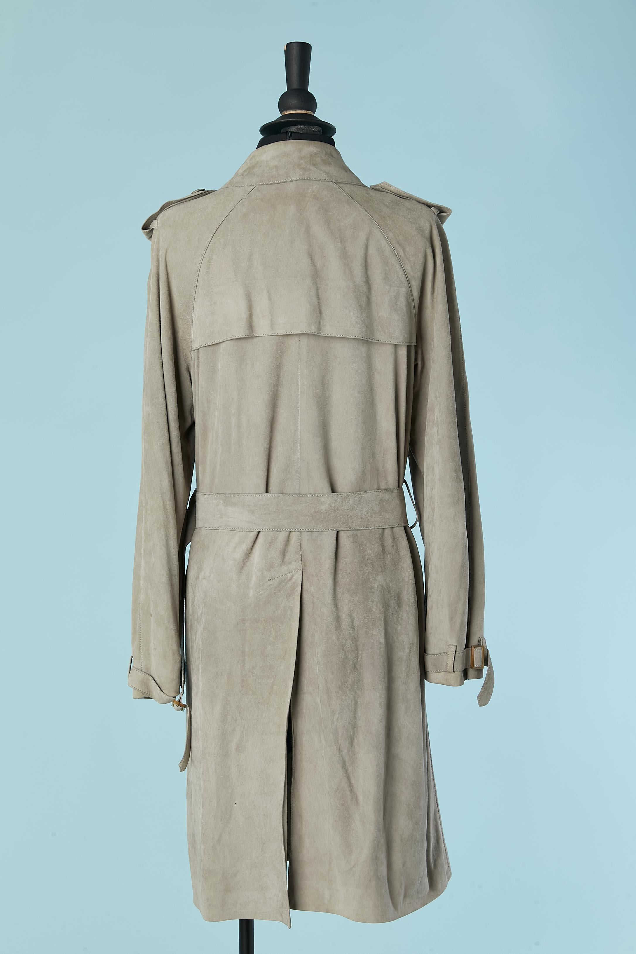 da uomo o donna Trench in camoscio grigio con fodera in seta in vendita
