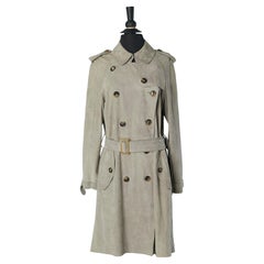 Grey suede trench-coat with silk lining