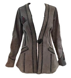 Grey Suede Whip Stitch Jacket with Rose Medallion, 1970s