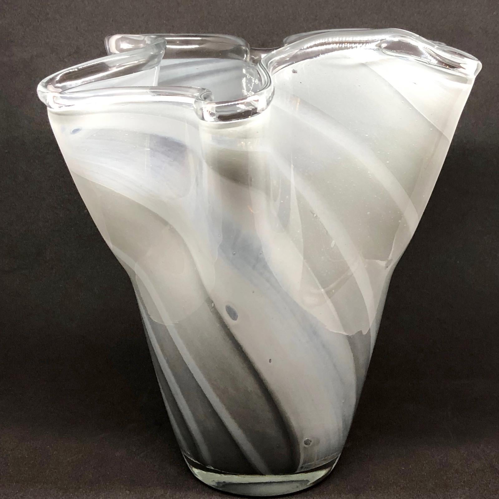 Grey Swirl Glass Murano Venetian Glass Vase by Fazzoletto 1