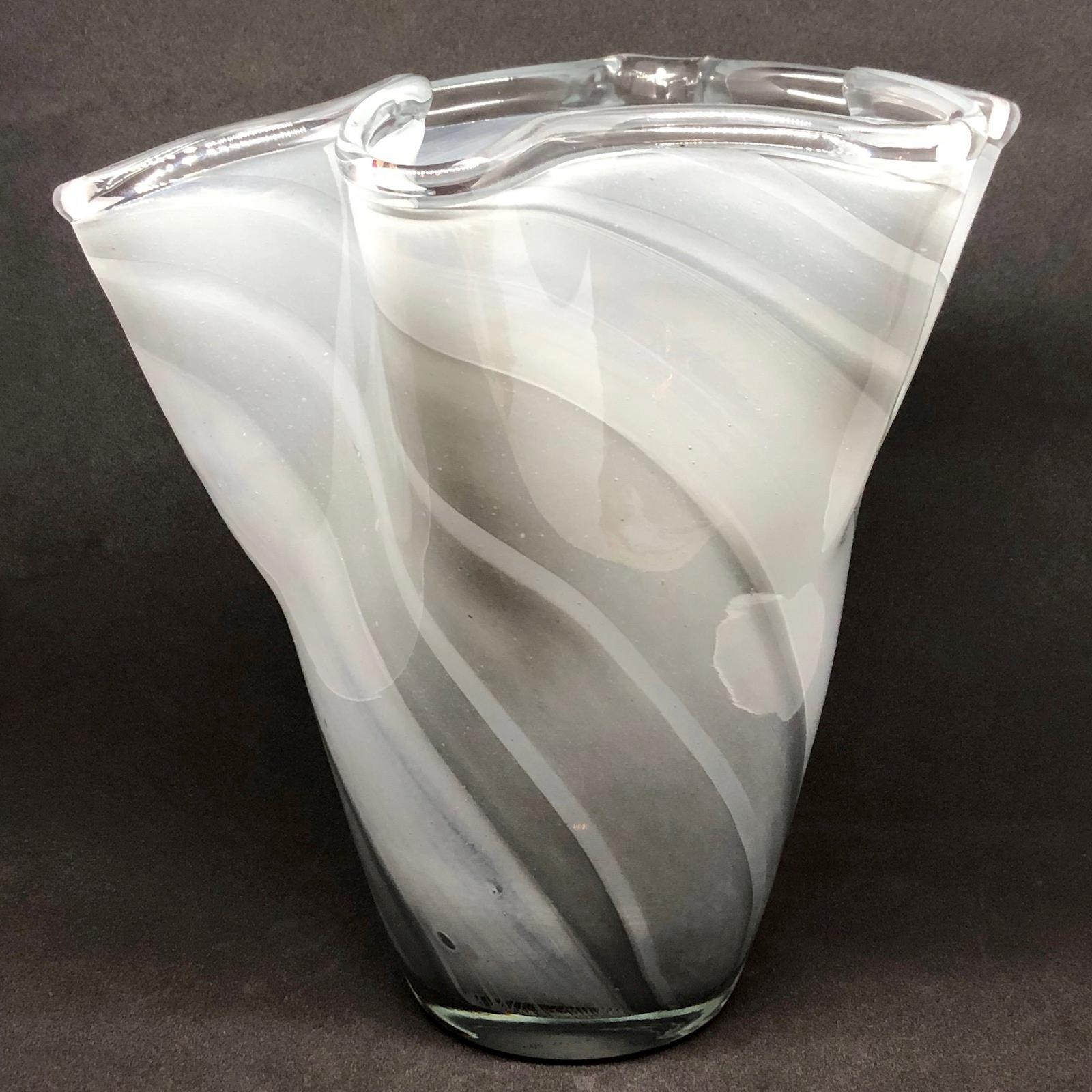 Grey Swirl Glass Murano Venetian Glass Vase by Fazzoletto 2