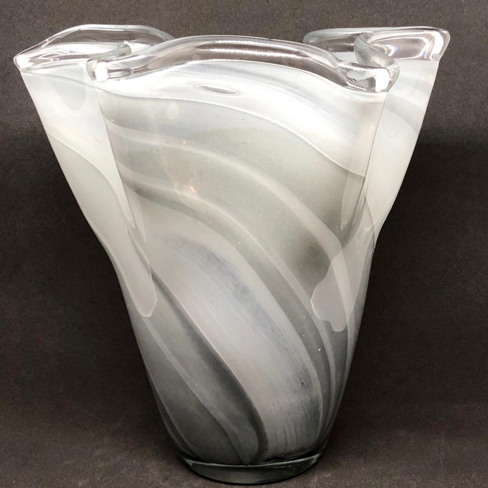 Grey Swirl Glass Murano Venetian Glass Vase by Fazzoletto 3