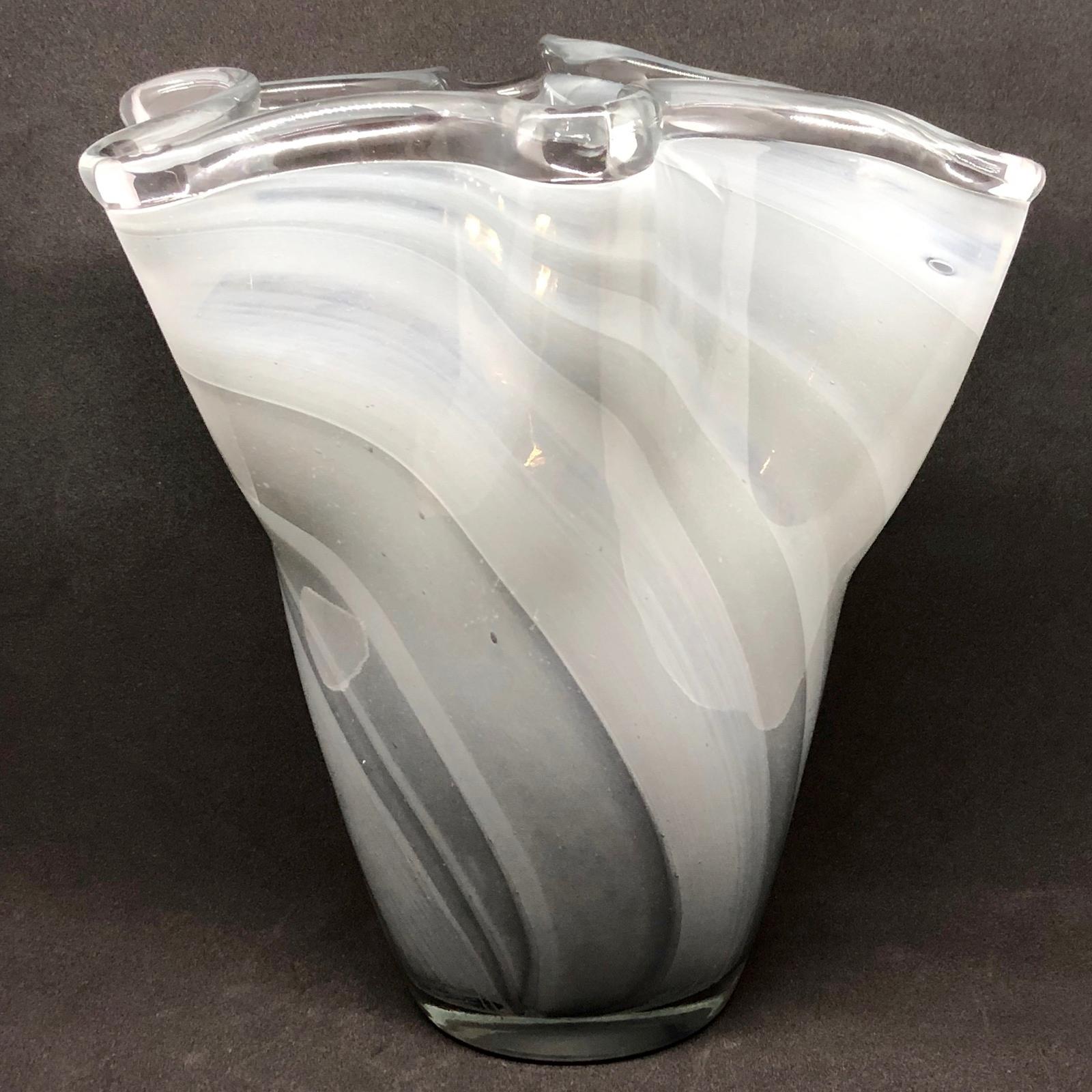 Grey Swirl Glass Murano Venetian Glass Vase by Fazzoletto 4