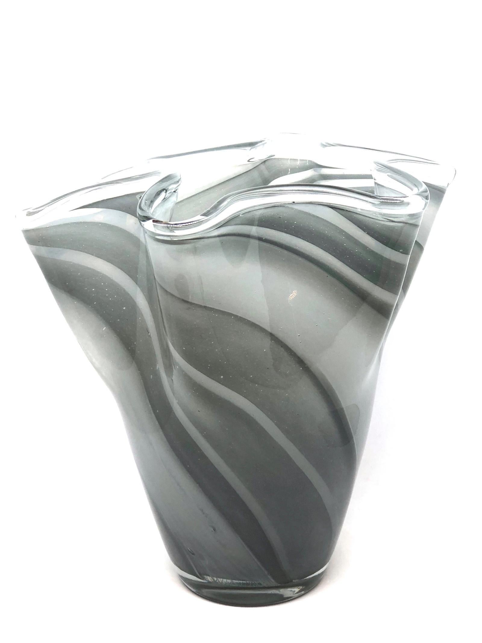 Hand-Crafted Grey Swirl Glass Murano Venetian Glass Vase by Fazzoletto