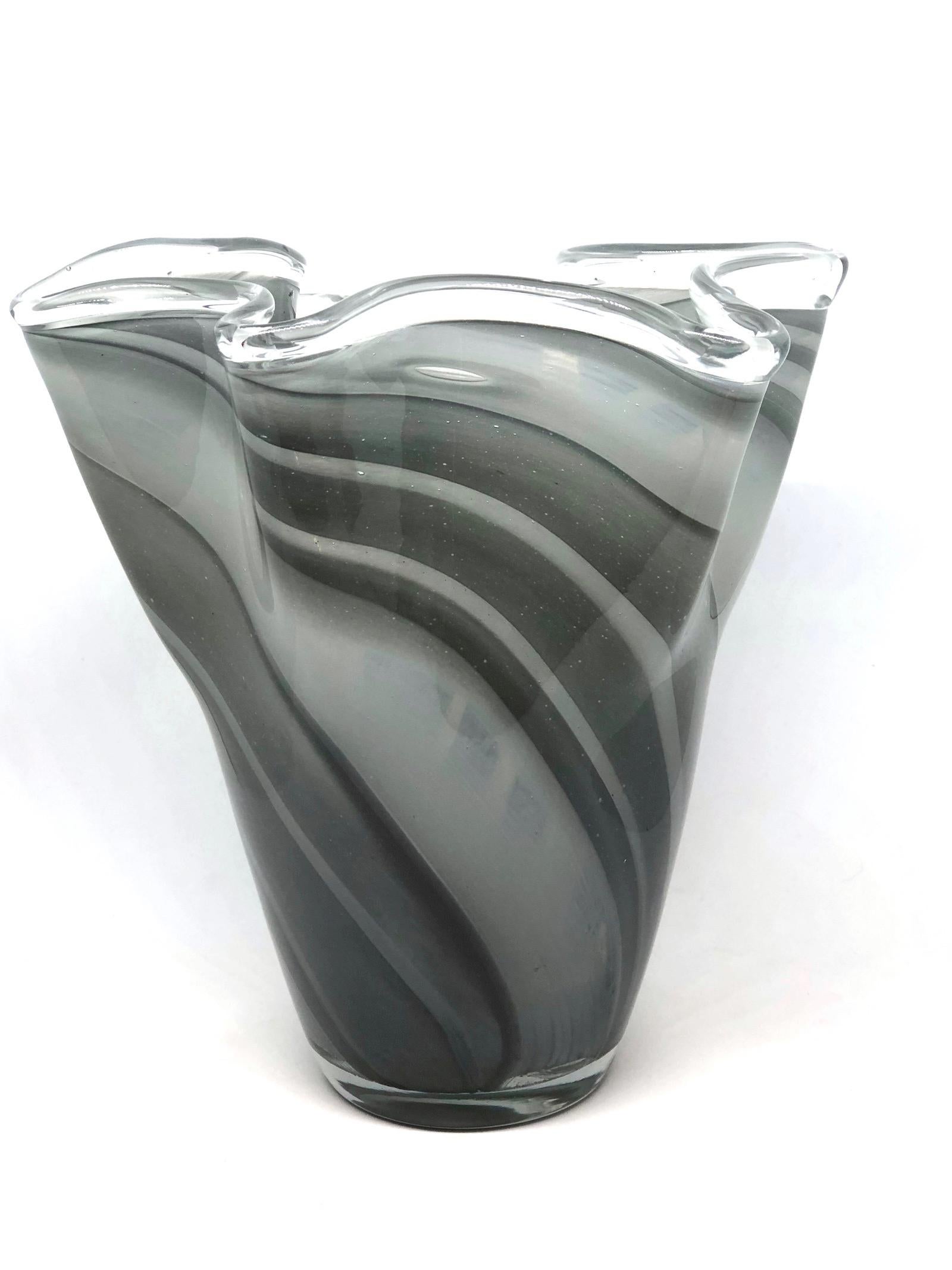 Grey Swirl Glass Murano Venetian Glass Vase by Fazzoletto In Good Condition In Nuernberg, DE