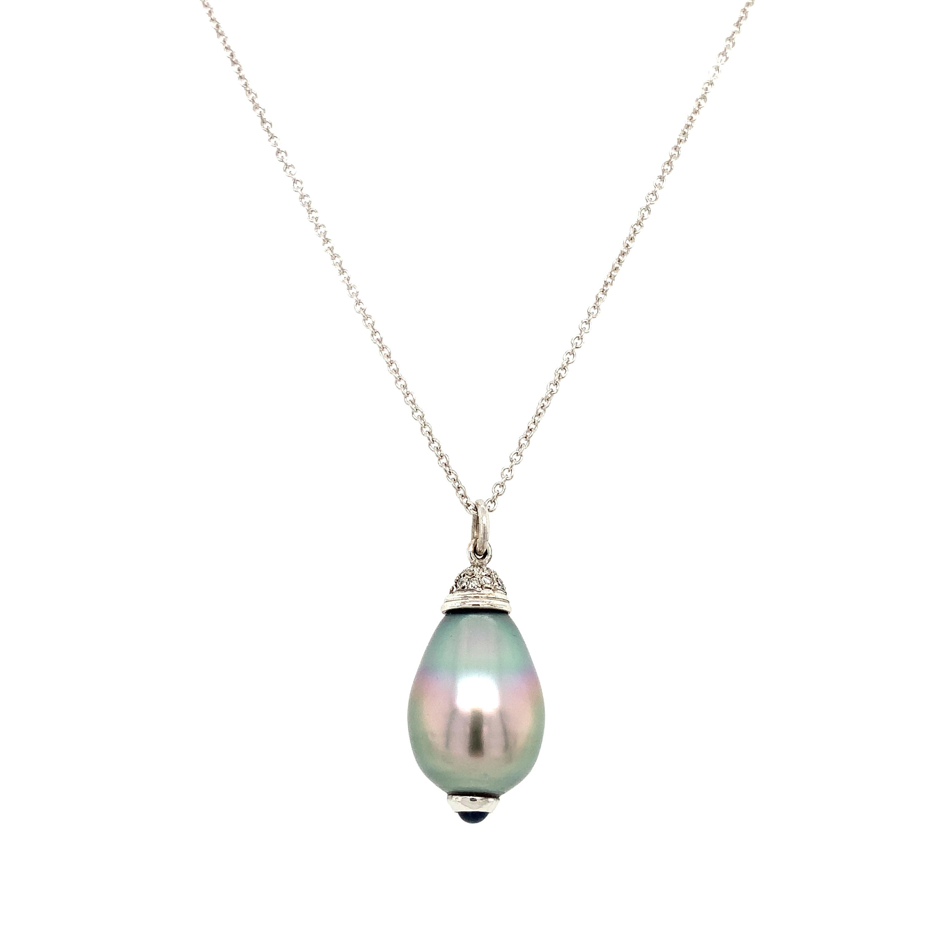 Art Déco Collana con perle di Tahiti grigie e diamanti in oro bianco 18 carati in vendita
