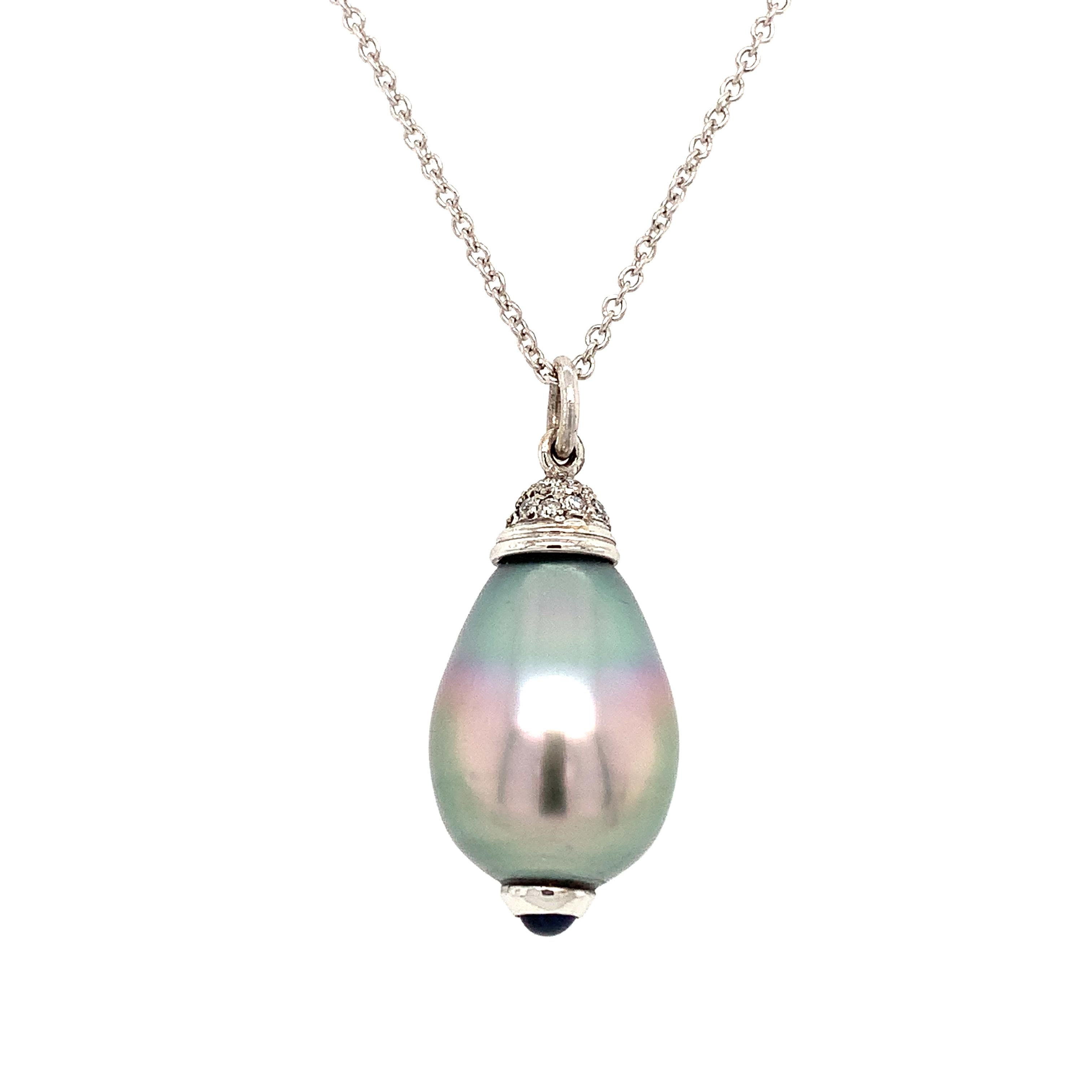 Taglio a goccia Collana con perle di Tahiti grigie e diamanti in oro bianco 18 carati in vendita