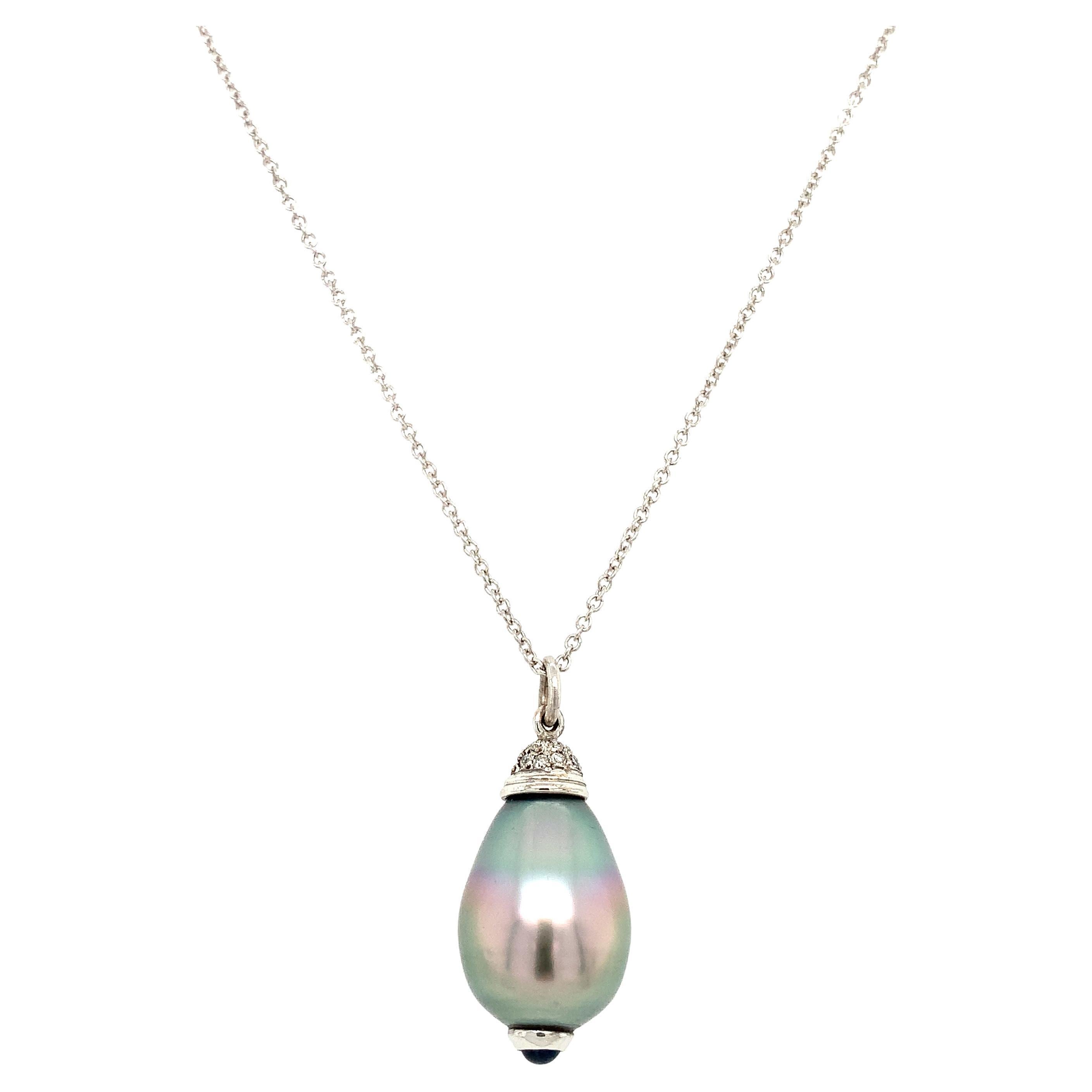 Collana con perle di Tahiti grigie e diamanti in oro bianco 18 carati in vendita