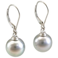 Diana Kim England Grey Tahitian Pearl Drop Earrings with Platinum lever backs