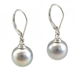 Diana Kim England Grey Tahitian Pearl Drop Earrings with Platinum lever backs