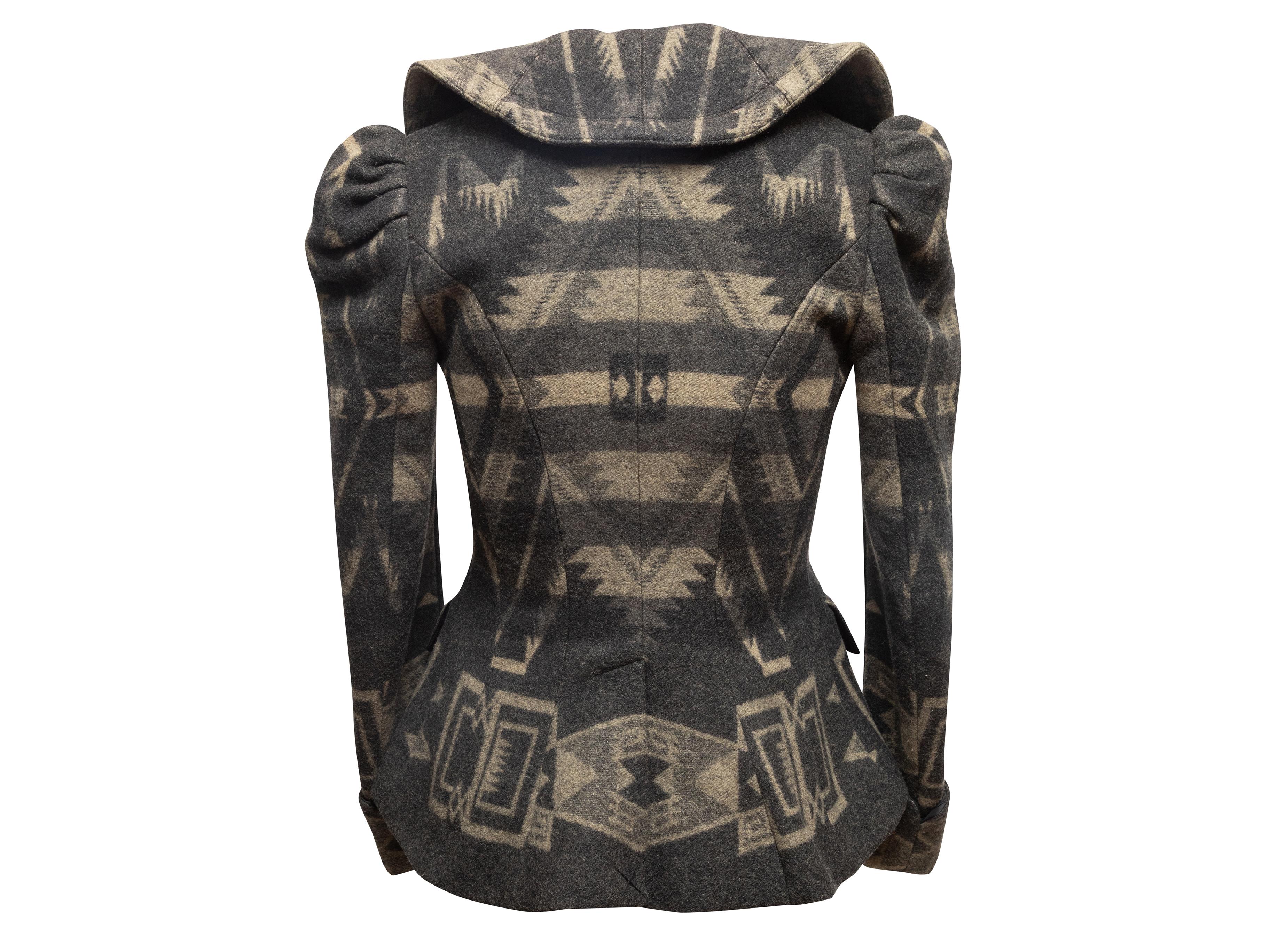 Giacca in lana a fantasia sud-occidentale Ralph Lauren grigio e taupe, taglia US 2 In condizioni buone in vendita a New York, NY