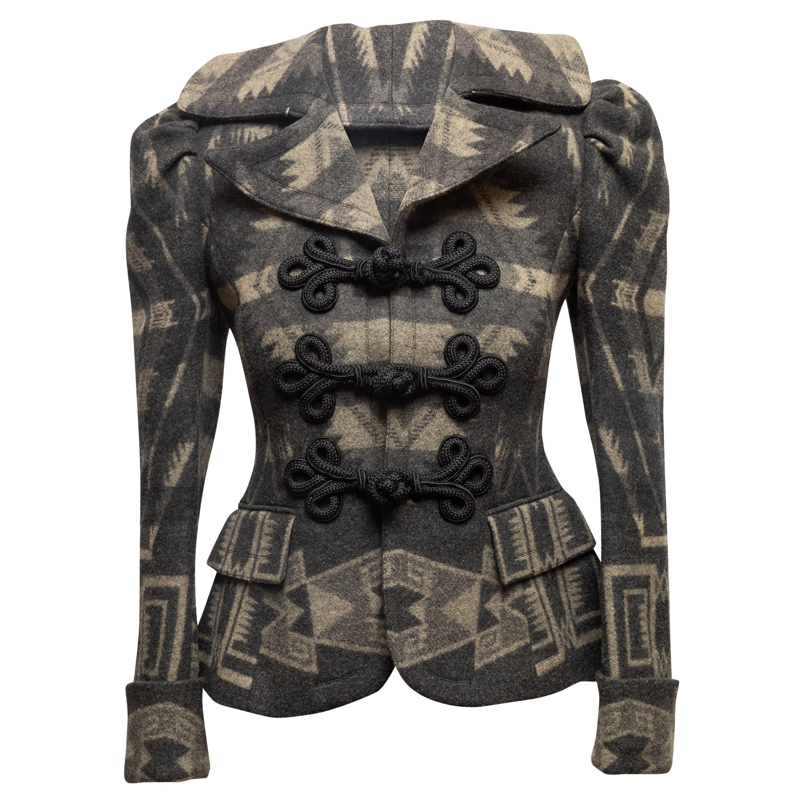 Grey & Taupe Ralph Lauren Southwestern Patterned Wool Jacket Size US 2