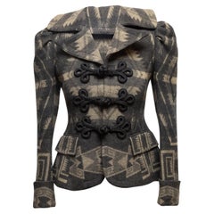 Grey & Taupe Ralph Lauren Southwestern Patterned Wool Jacket Size US 2