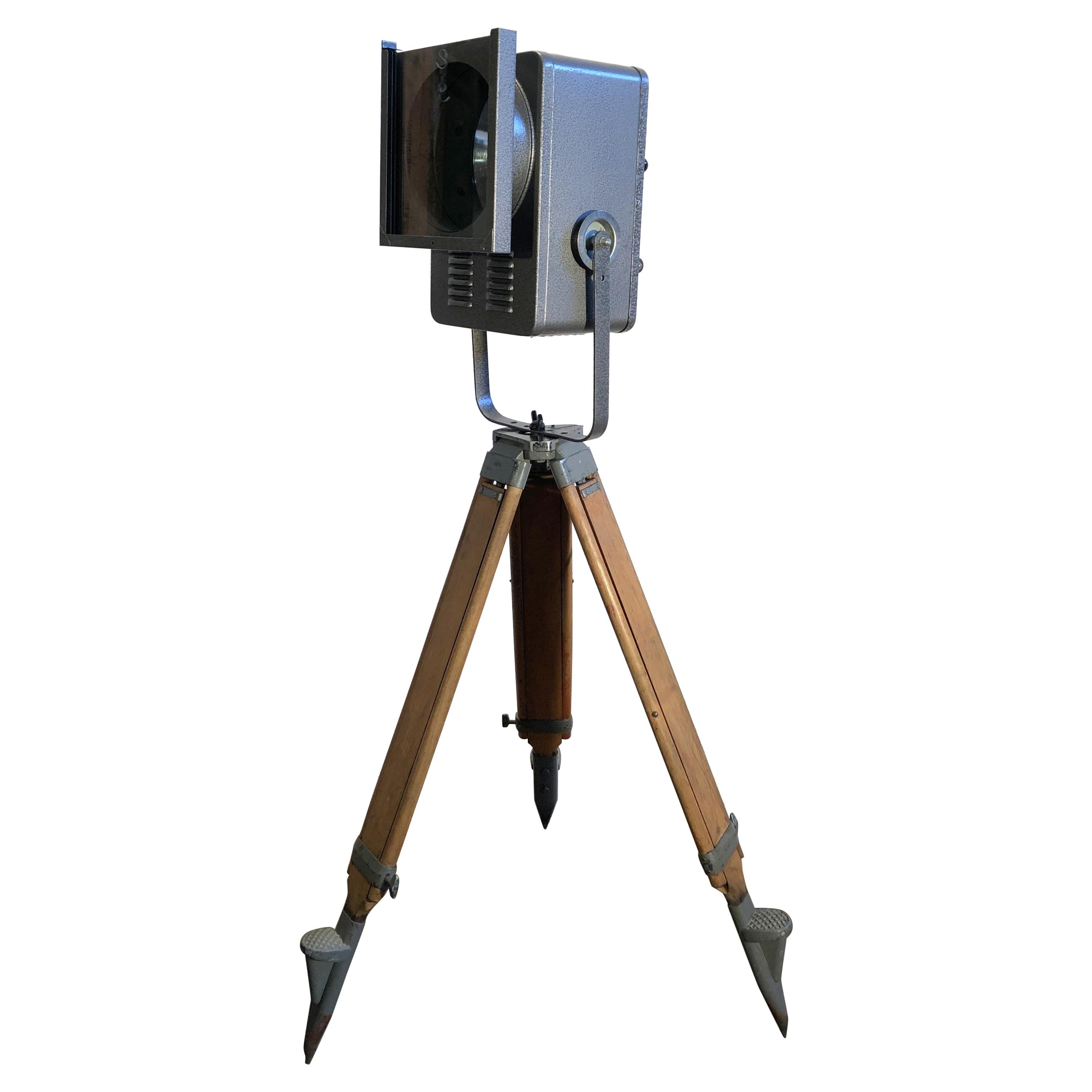 Grey Theater Spotlight on Wooden Tripod, 1980s