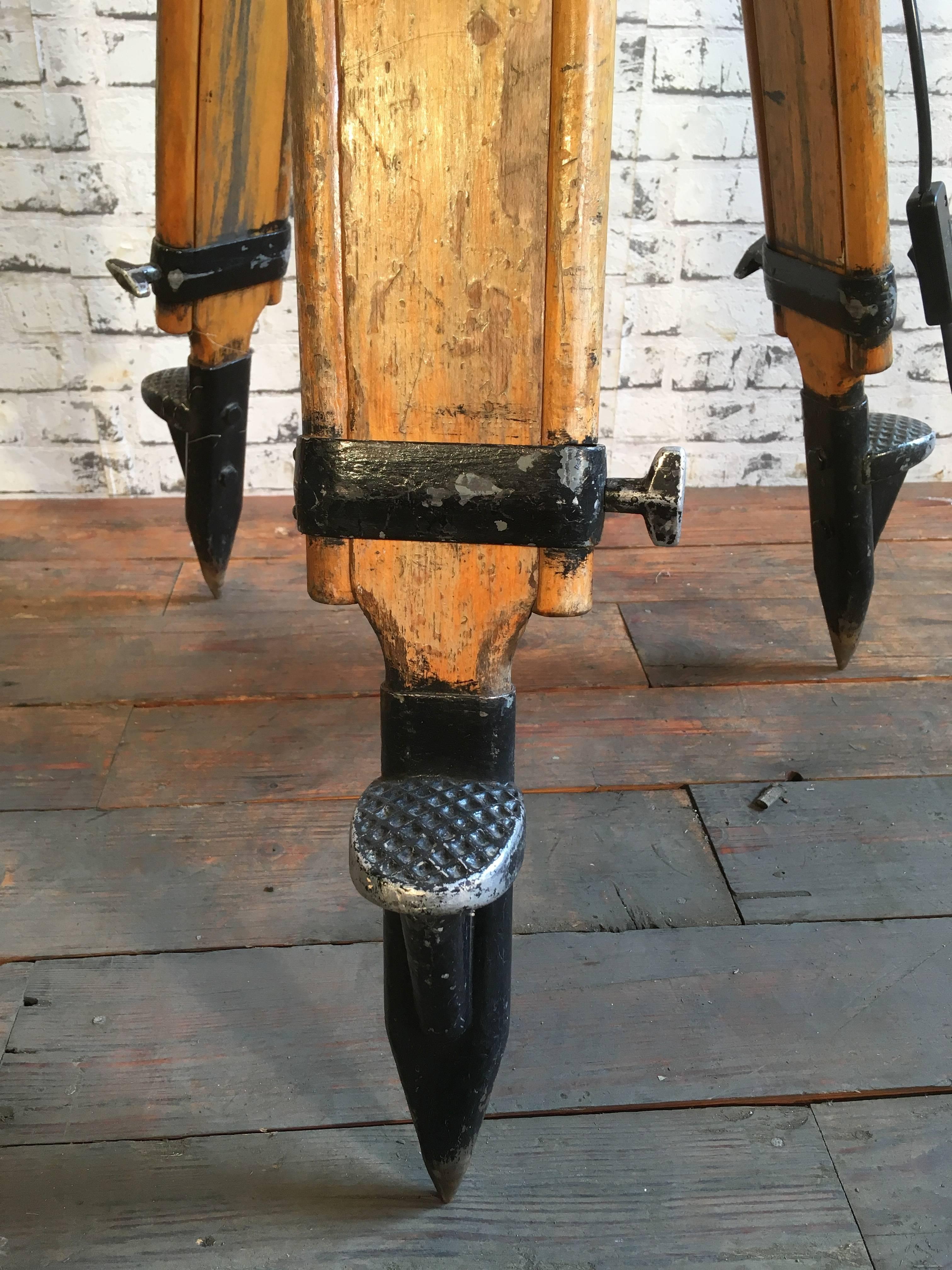 20th Century Grey Theatre Spotlight On Wooden Tripod, 1980s For Sale