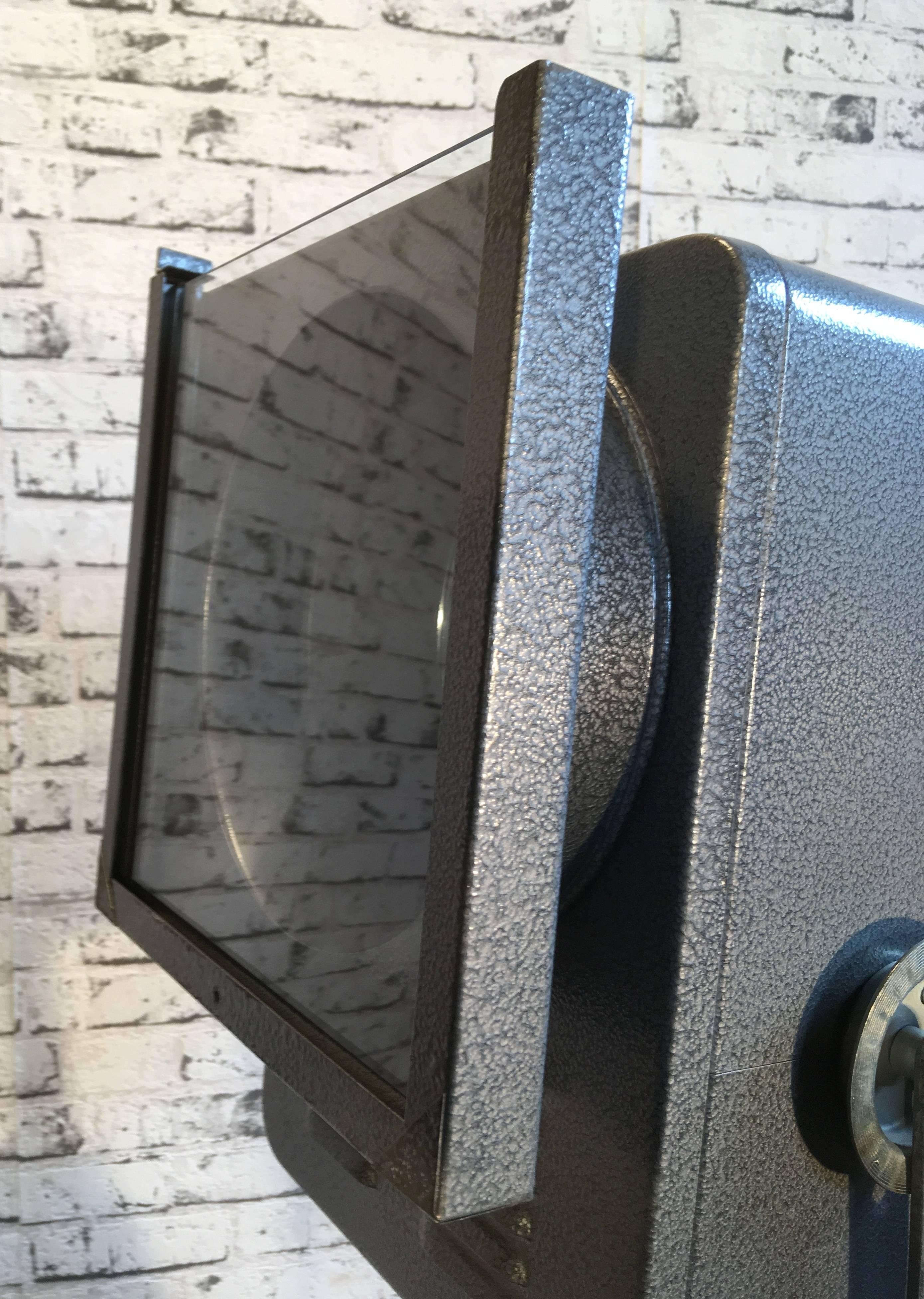 Metal Grey Theatre Spotlight On Wooden Tripod, 1980s For Sale