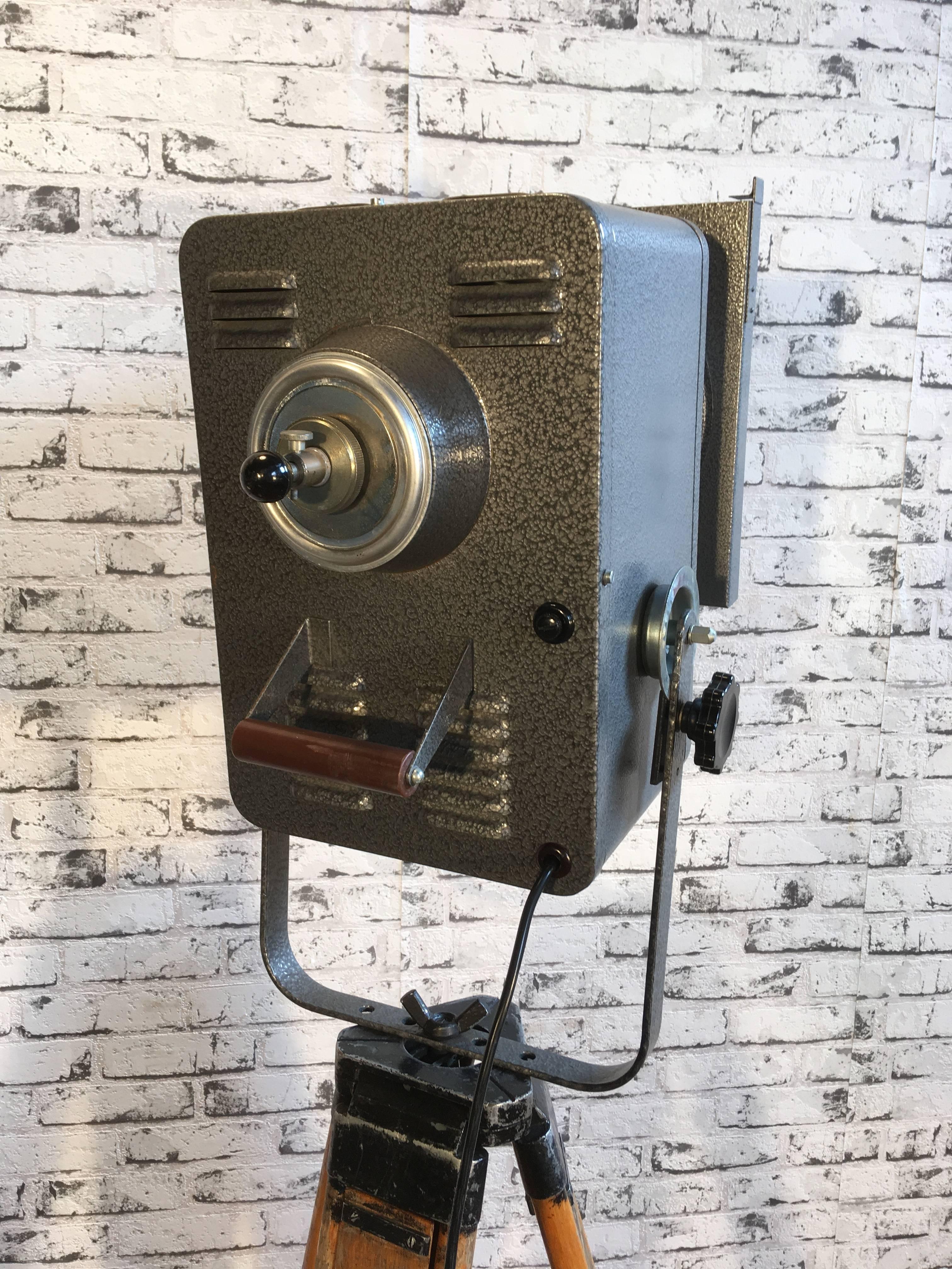 Grey Theatre Spotlight On Wooden Tripod, 1980s For Sale 1