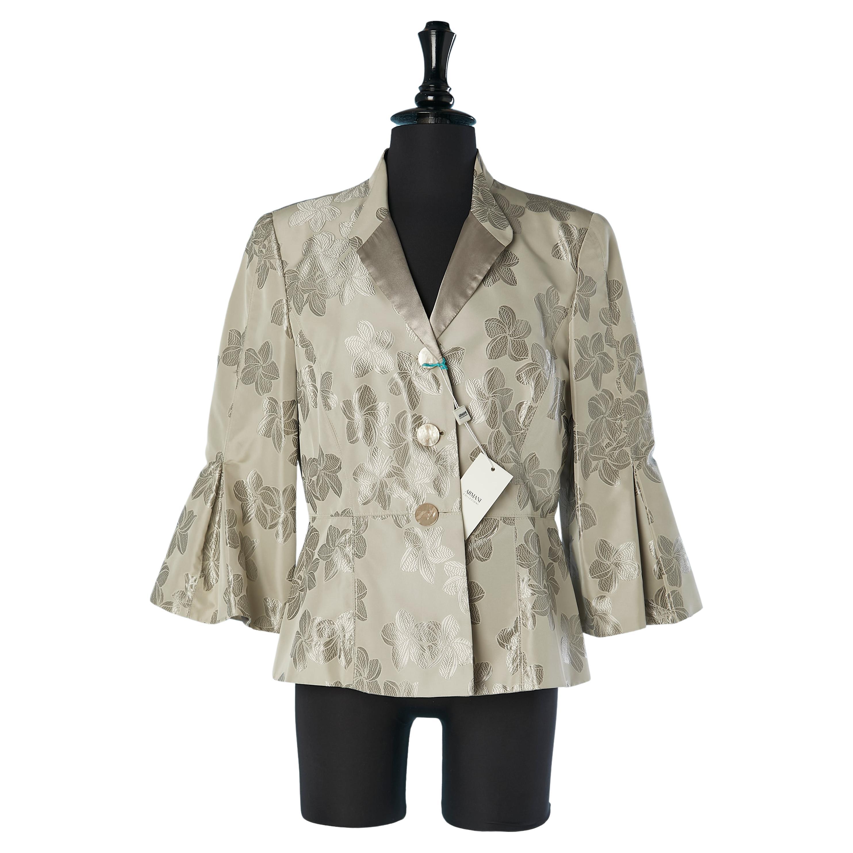 Grey tone on tone jacket with flowers pattern jacquard Armani Collezioni NEW  For Sale
