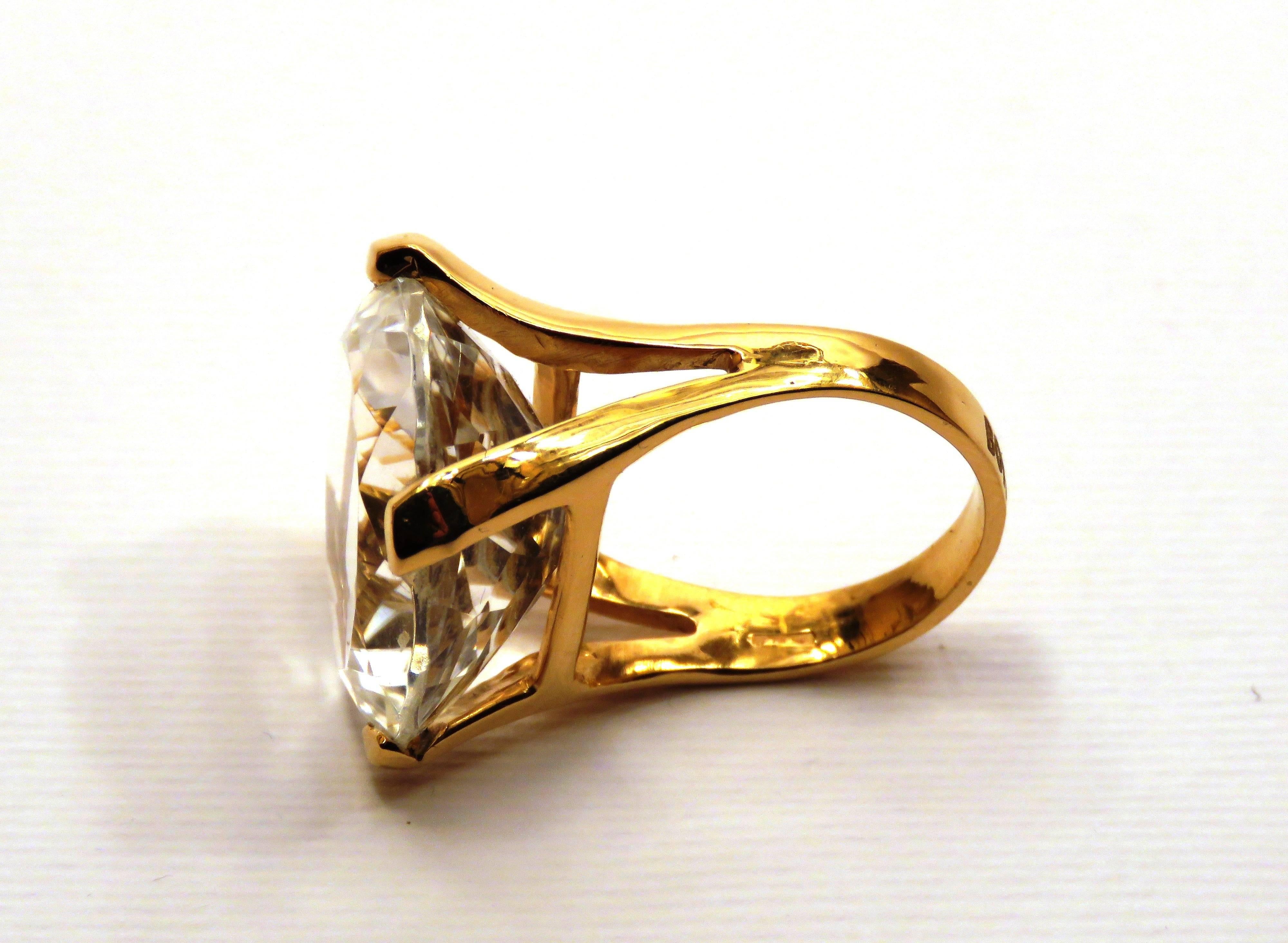 Women's Grey Topaz Rock Crystal 18 Karat Rose Gold Cocktail Ring Handcrafted in Italy