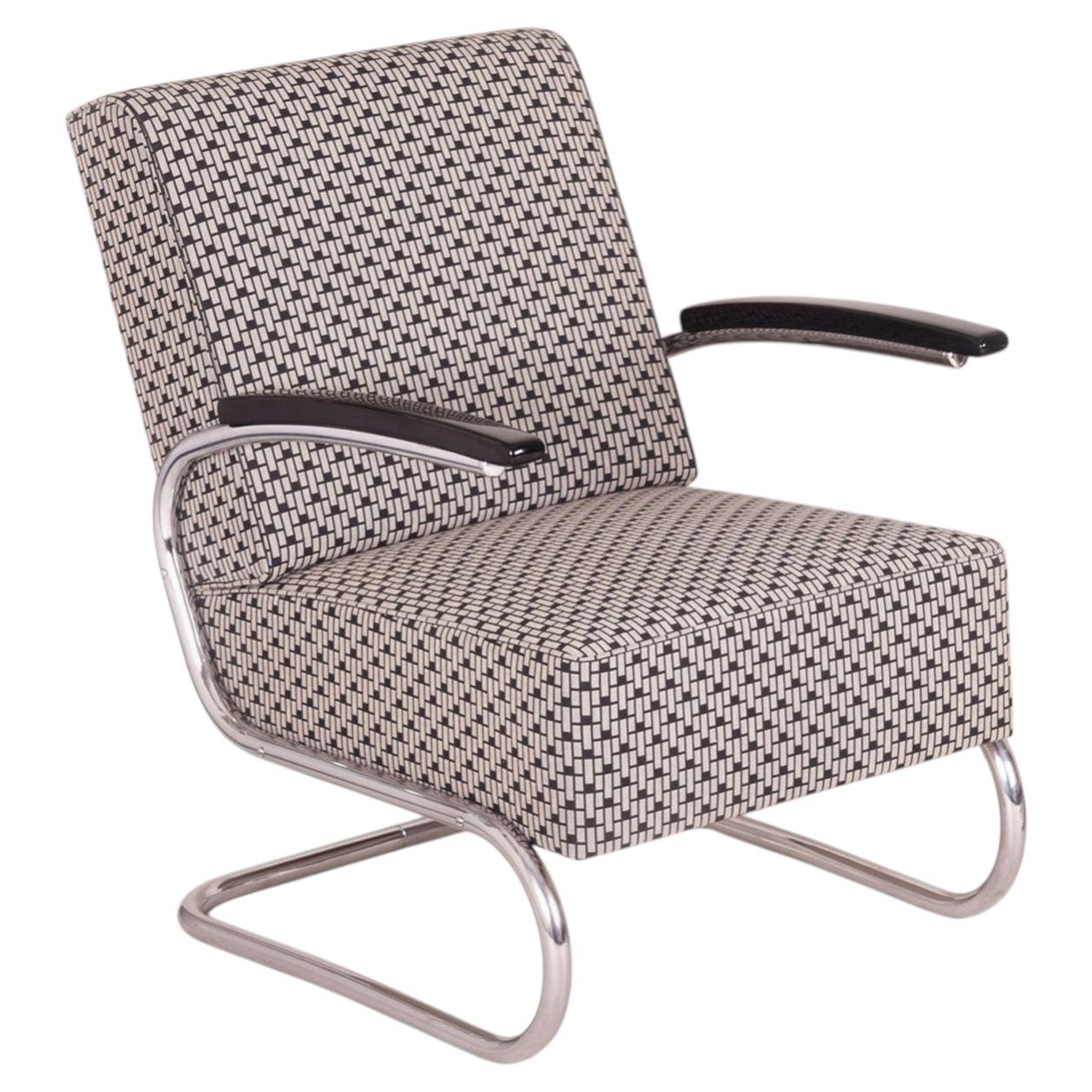 Fauteuils tubulaires en Steele gris, chromés, nouveau revêtement par Backhausen, années 1930