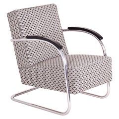 Grey Tubular Steel Cantilever Armchairs, Chrome, New Upholstery by Backhausen