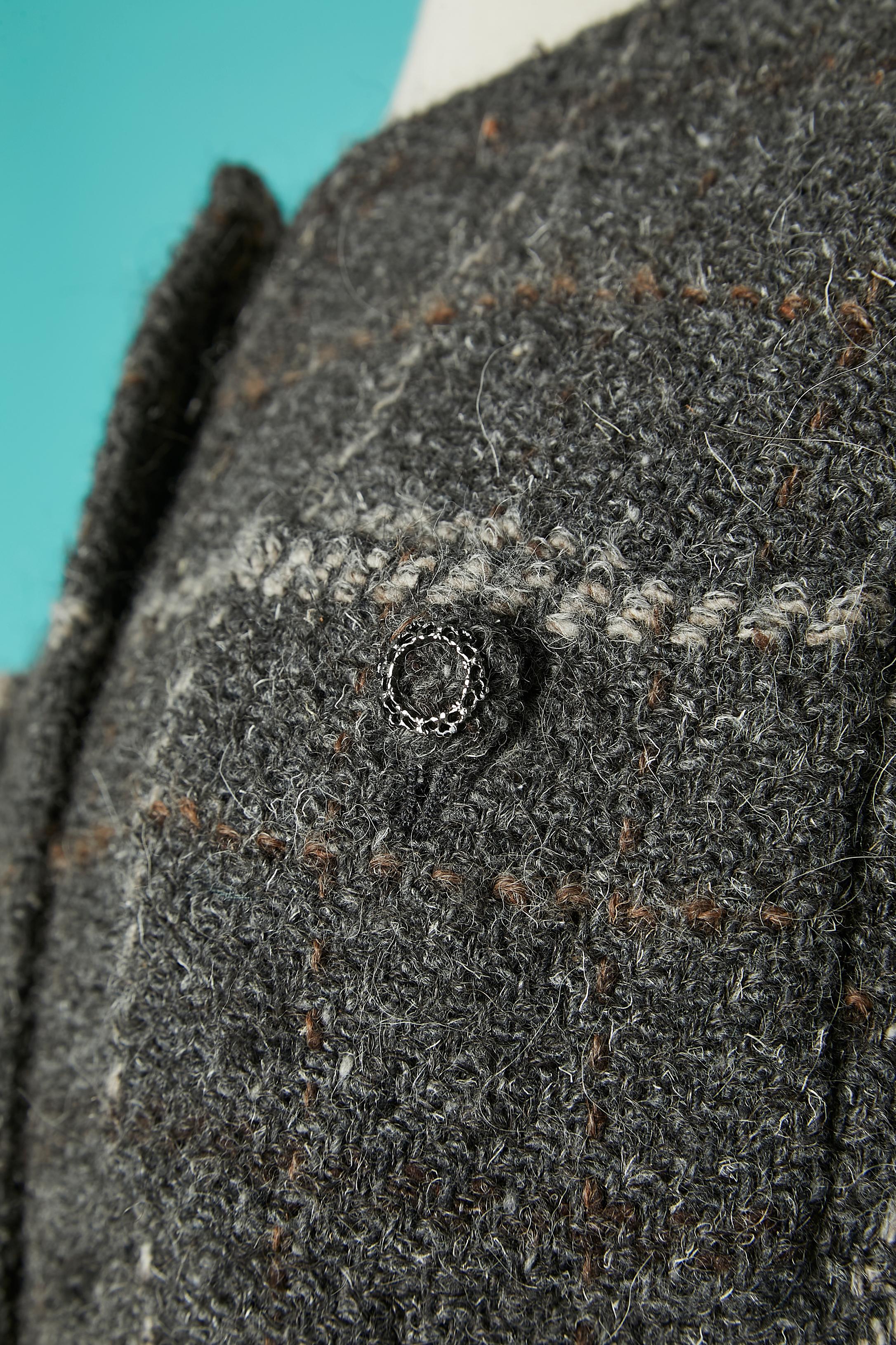 Black Grey tweed jacket with zip in the middle front Chanel  For Sale