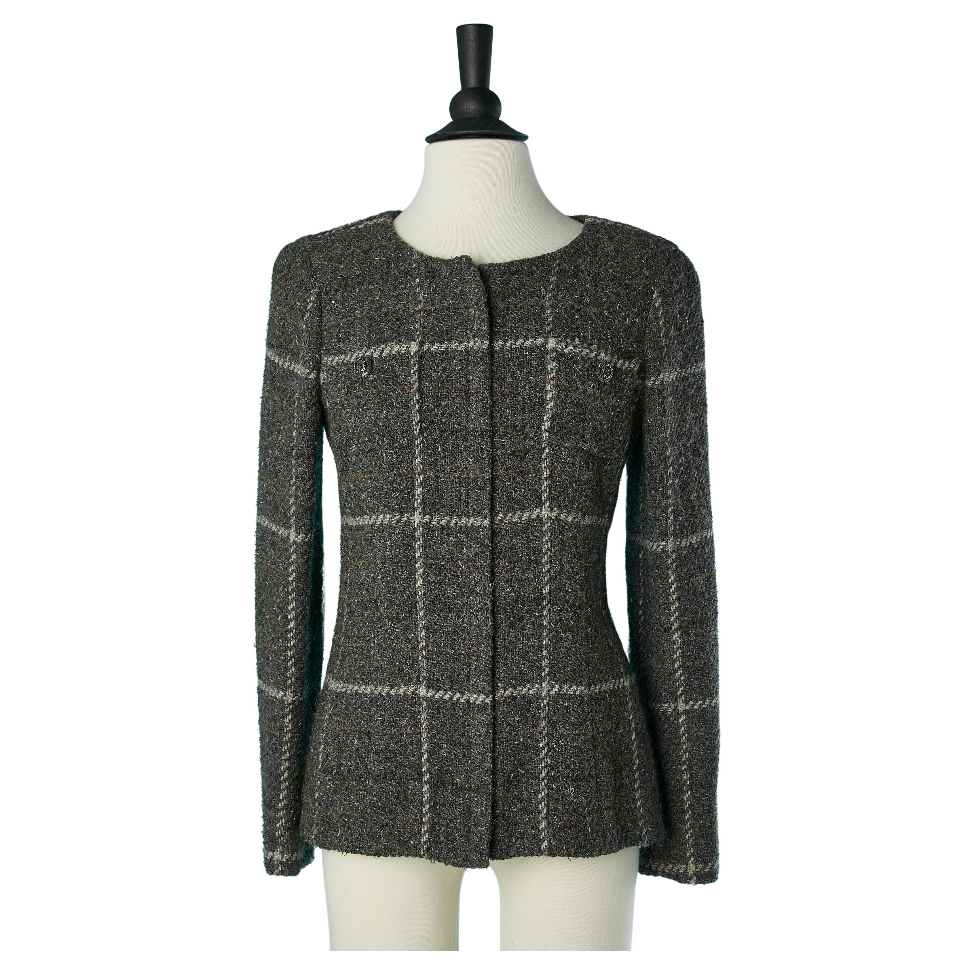 Grey tweed jacket with zip in the middle front Chanel  For Sale