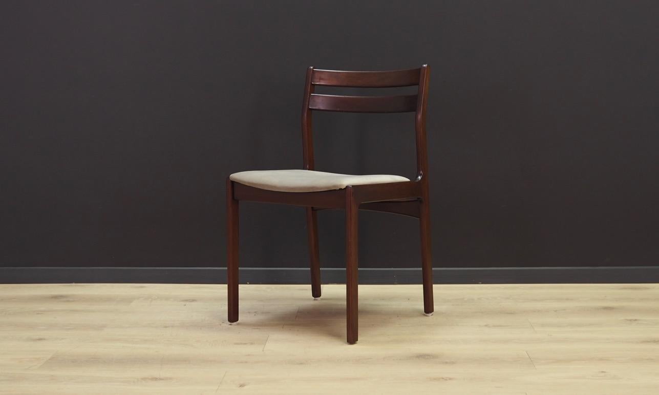 Woodwork Grey Velour Chairs Retro 1960s Vintage Danish Design