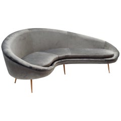Grey Velvet 1950s Style Sofa, Italian Work