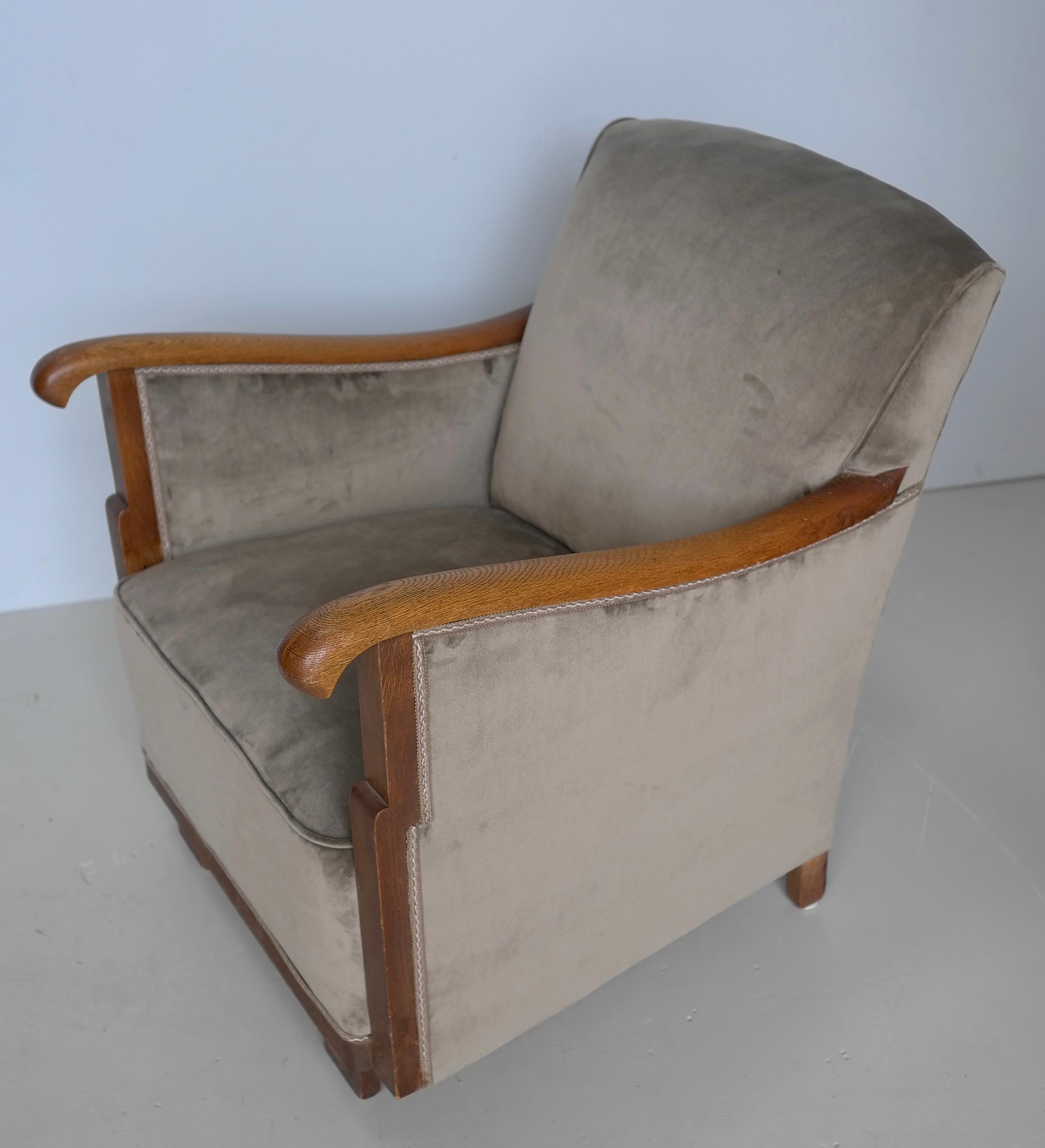 Sedia da salotto Art Deco in velluto grigio e Oak, Paesi Bassi, anni '30 in vendita 3