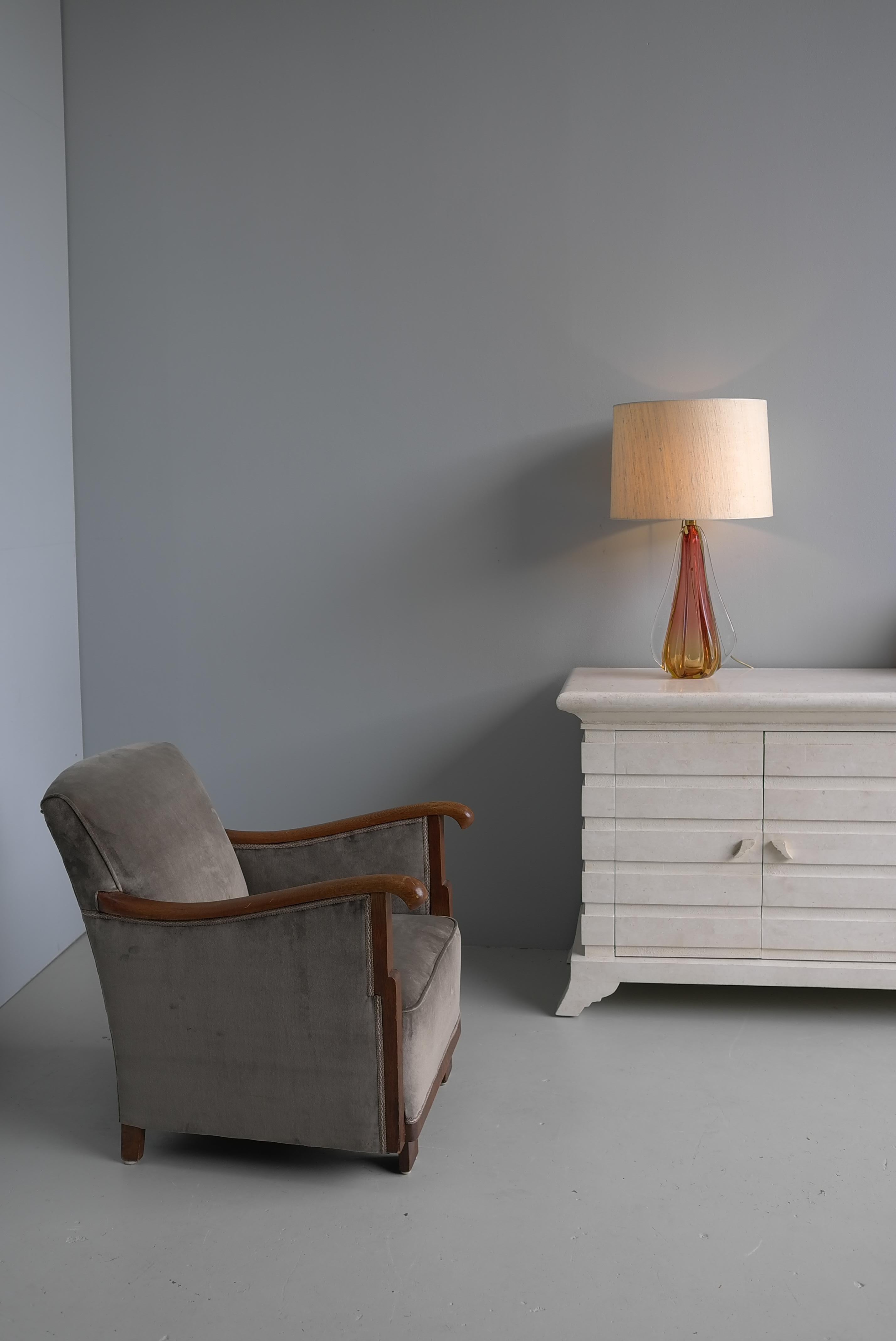 Sedia da salotto Art Deco in velluto grigio e Oak, Paesi Bassi, anni '30 in vendita 5
