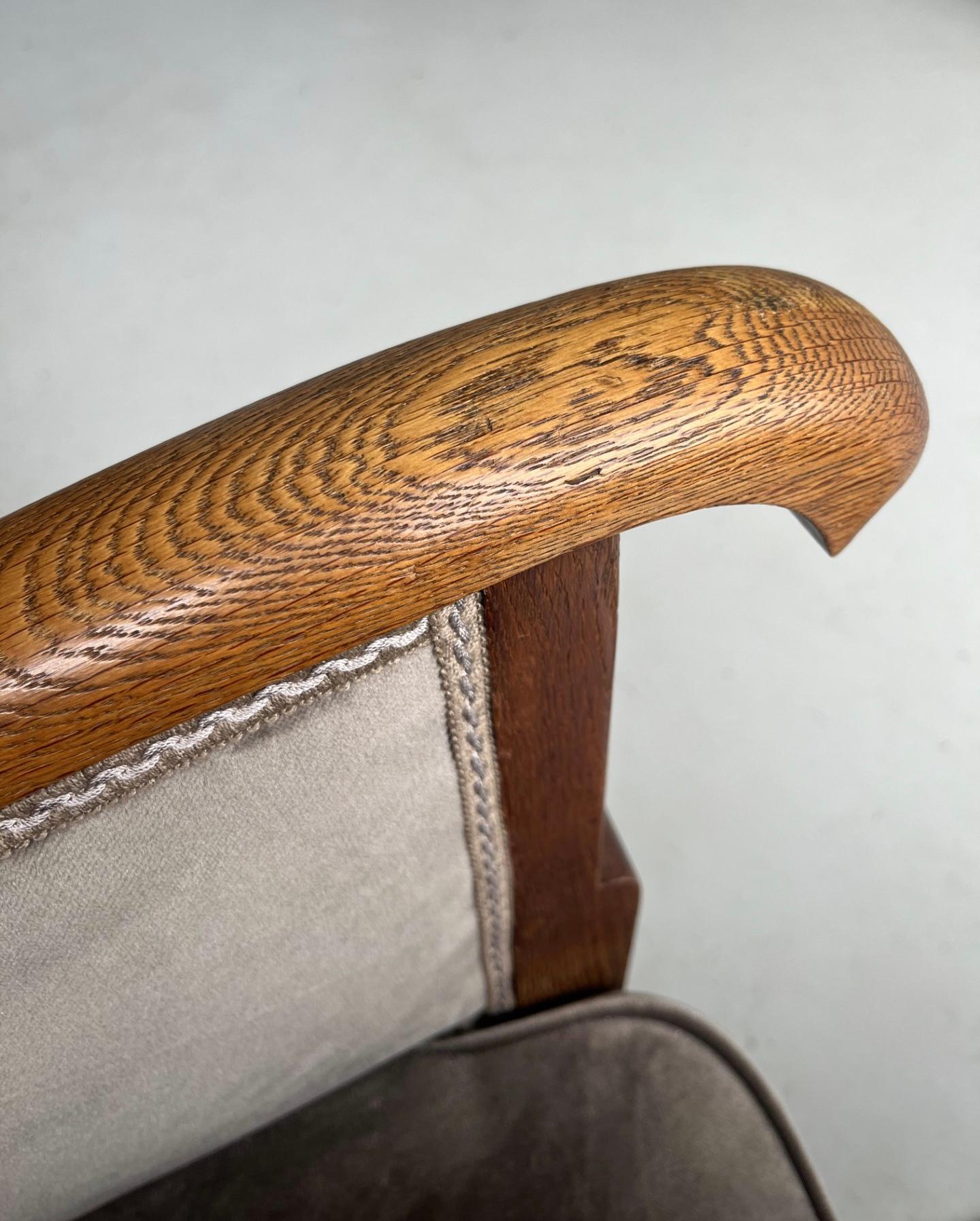 Sedia da salotto Art Deco in velluto grigio e Oak, Paesi Bassi, anni '30 in vendita 4