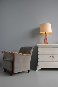 Sedia da salotto Art Deco in velluto grigio e Oak, Paesi Bassi, anni '30