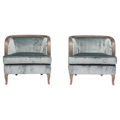 Sillones de terciopelo gris con brazos dorados, set de dos