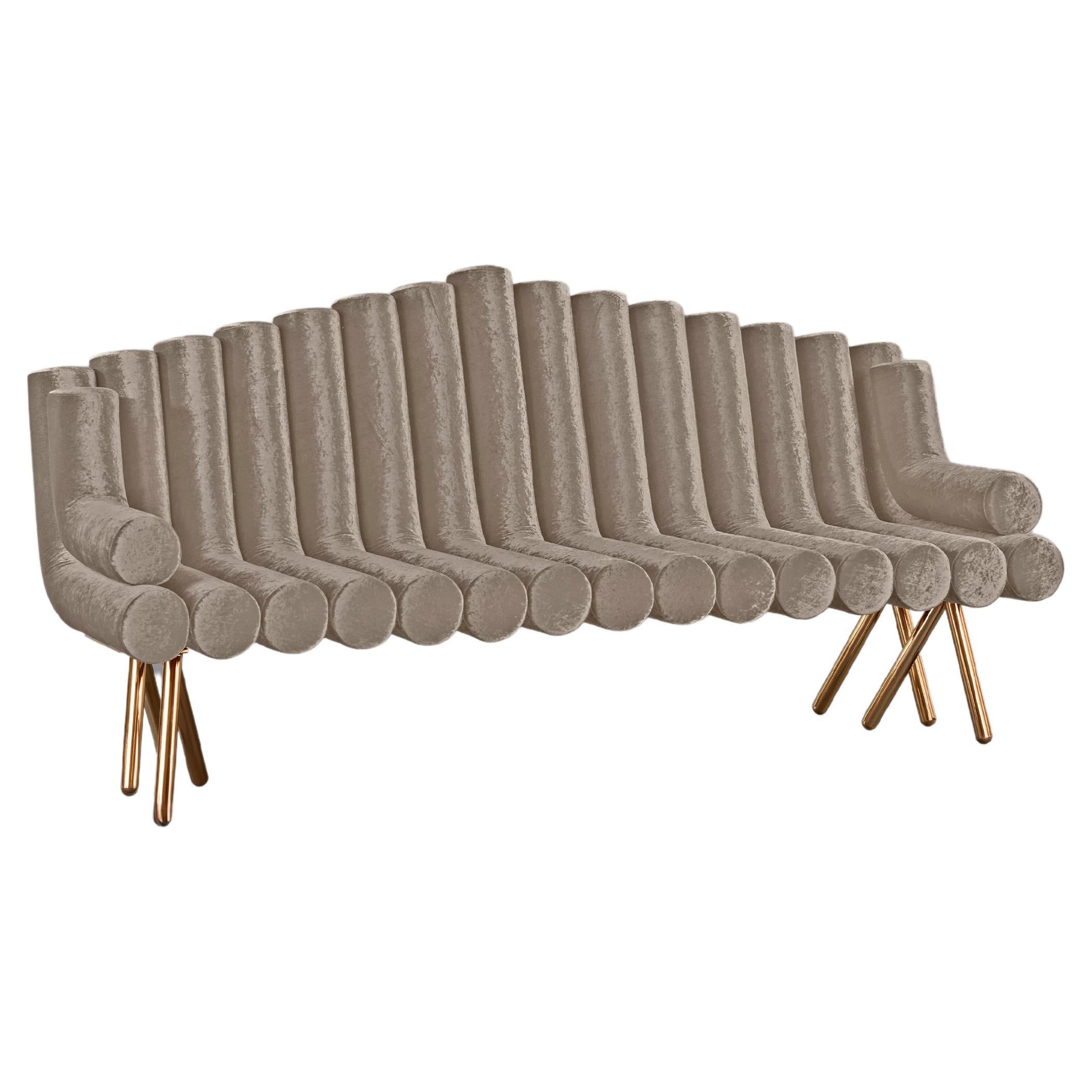 Grey Velvet Sofa With Polished Brass Legs For Sale