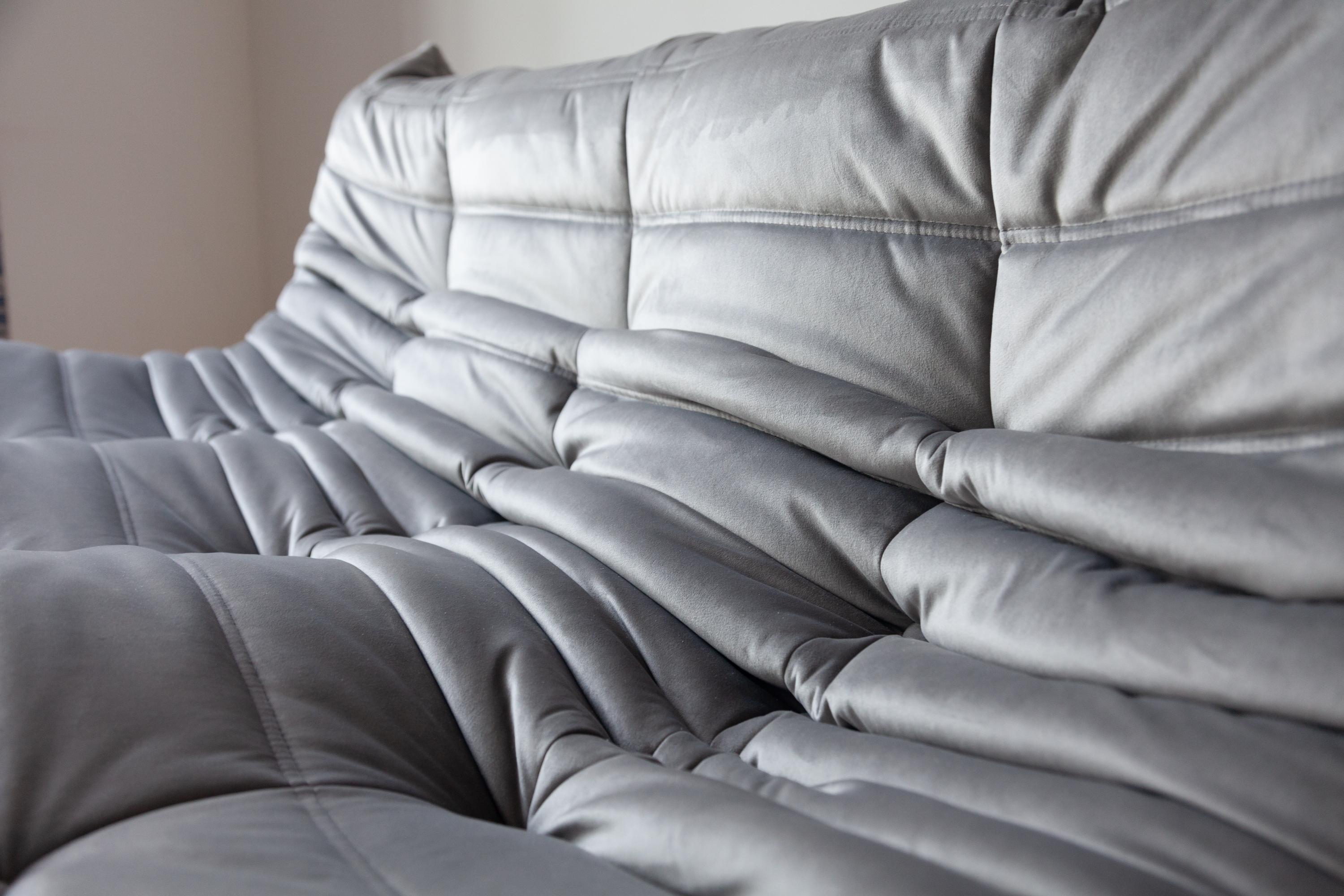 Grey Velvet Togo Sofa Set by Michel Ducaroy for Ligne Roset, Set of 5 For Sale 4