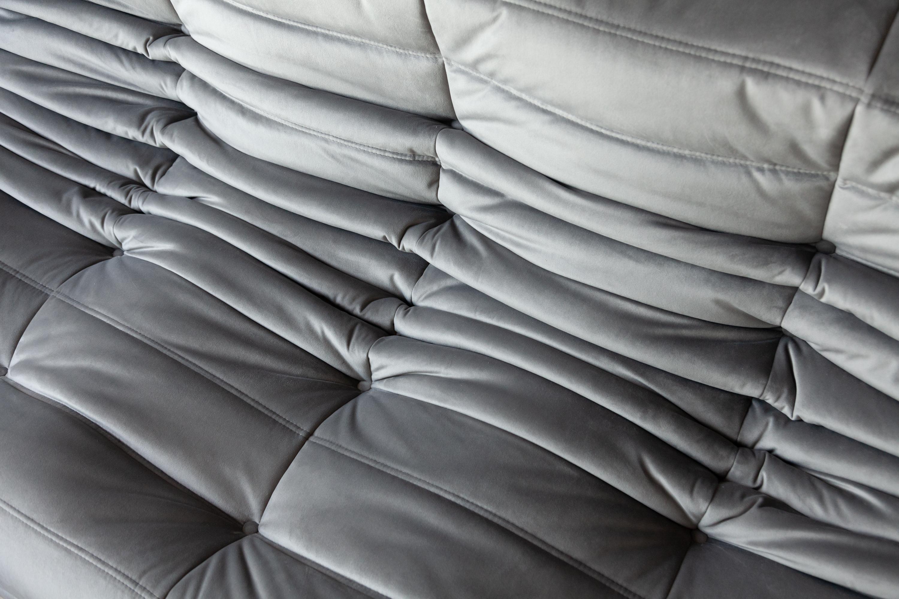 Grey Velvet Togo Sofa Set by Michel Ducaroy for Ligne Roset, Set of 5 For Sale 5
